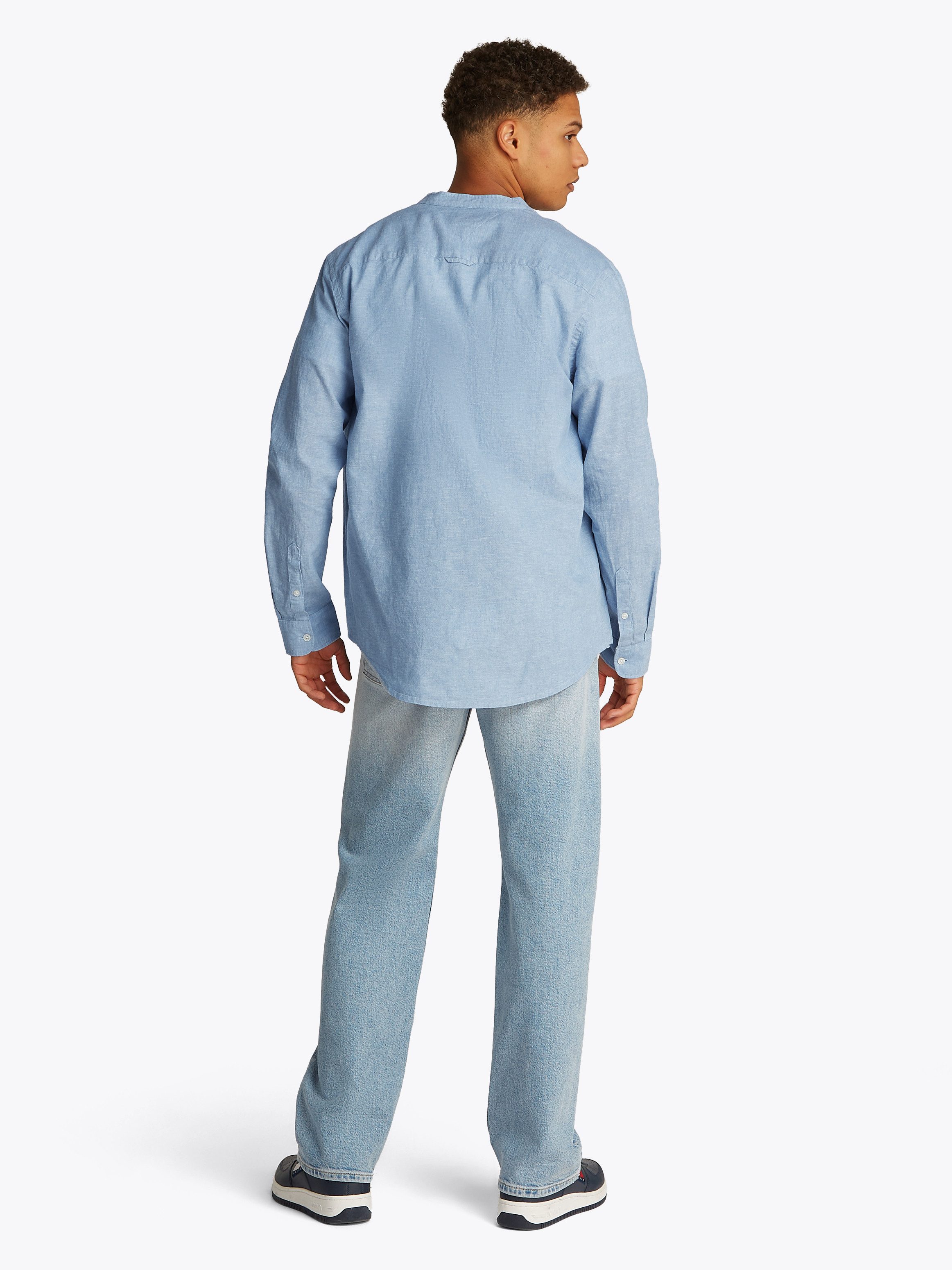 TOMMY JEANS Overhemd met lange mouwen TJM LINEN MIX BAND COLLAR SHIRT