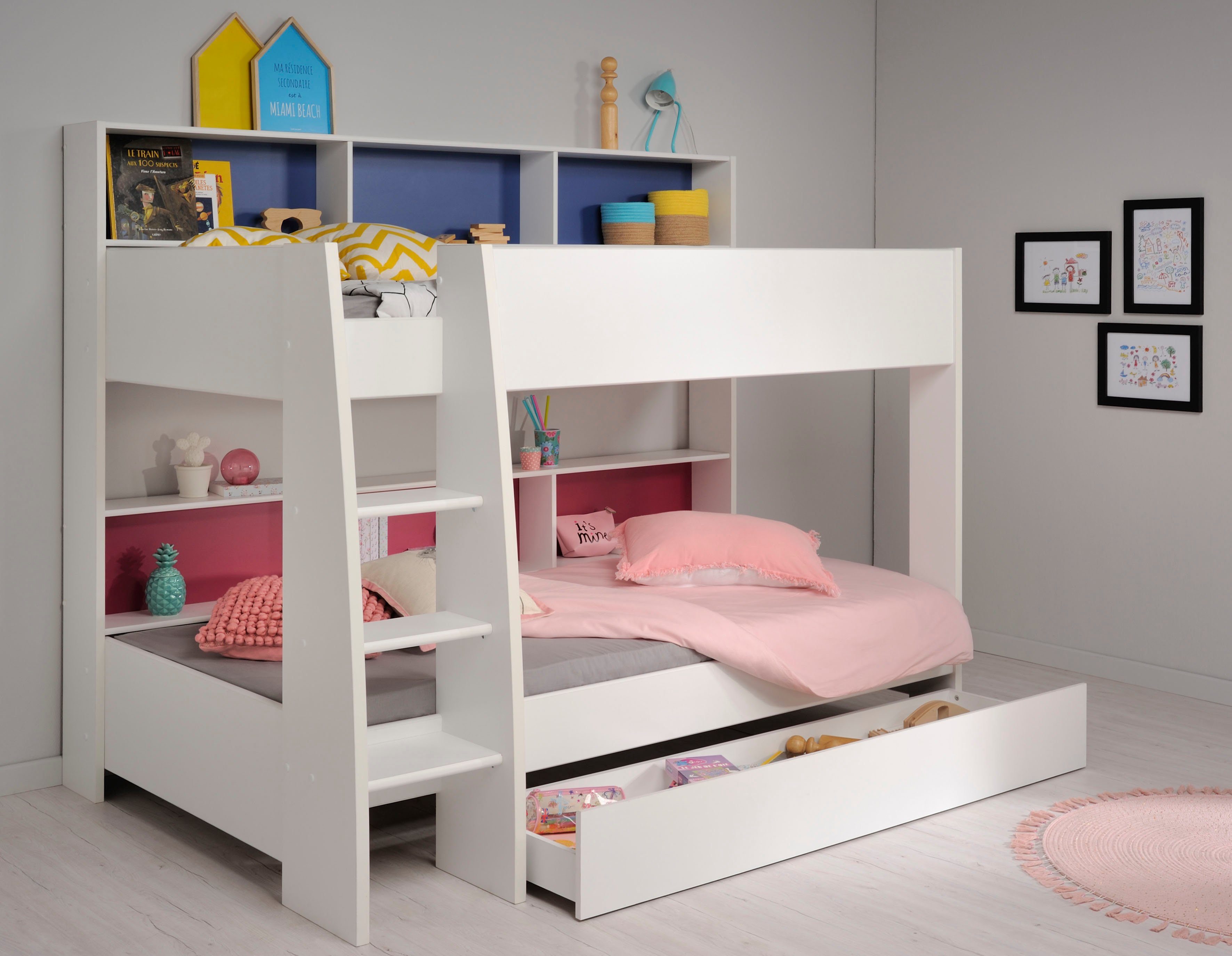 Parisot Stapelbed Tam Tam, stapelbed, gekleurde rekken, met bedkist veel opbergruimte, geweldig voor kleine ruimtes, topseller!