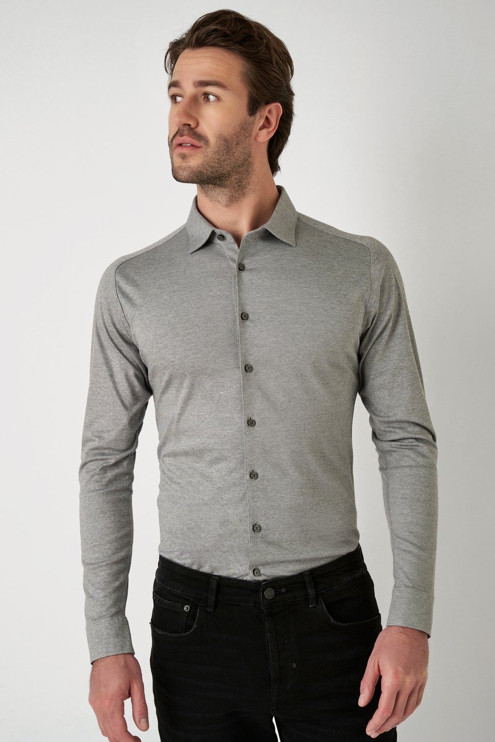 Desoto Overhemd met lange mouwen Casual Kent 1/1 Met een ronde hals heren overhemden maat L grijs
