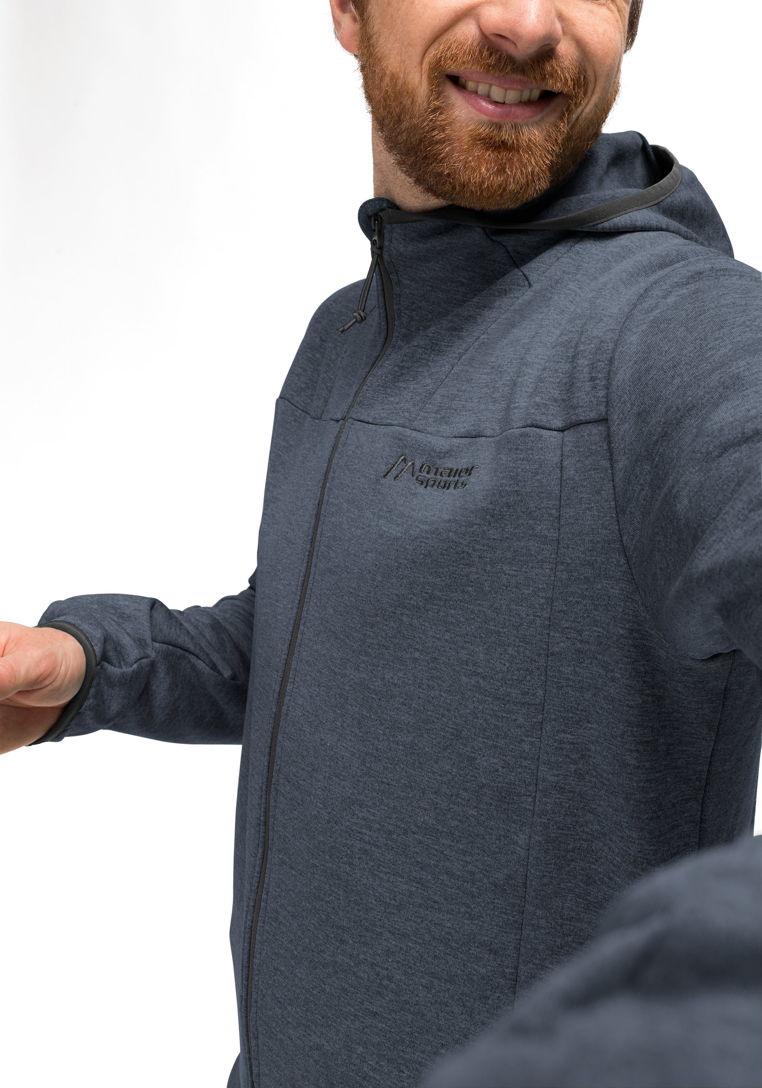Maier Sports Fleecejack Fave M Heren fleece met verstelbare capuchon, ademende zip-hoodie