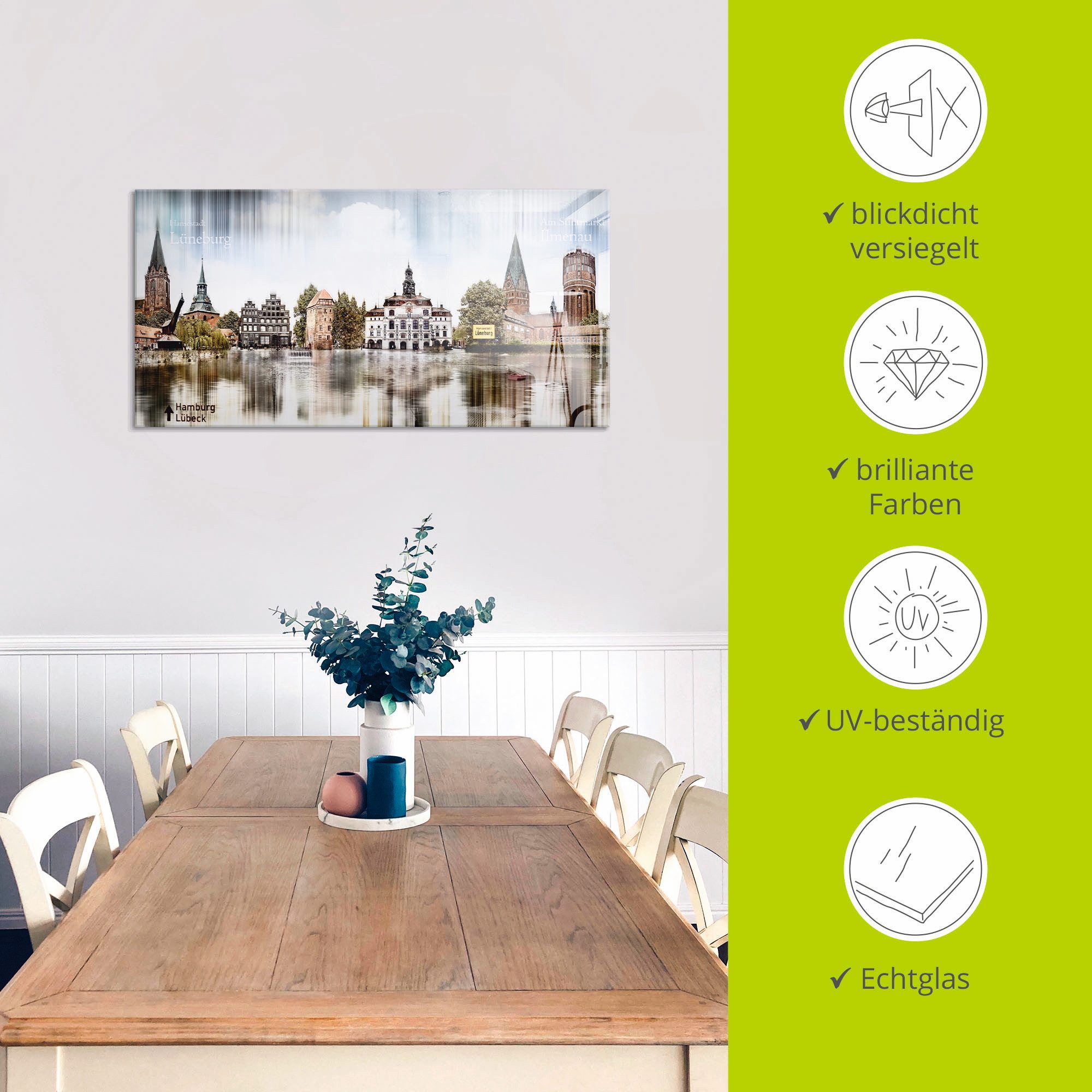 Artland Print op glas Lüneburg skyline abstracte collage