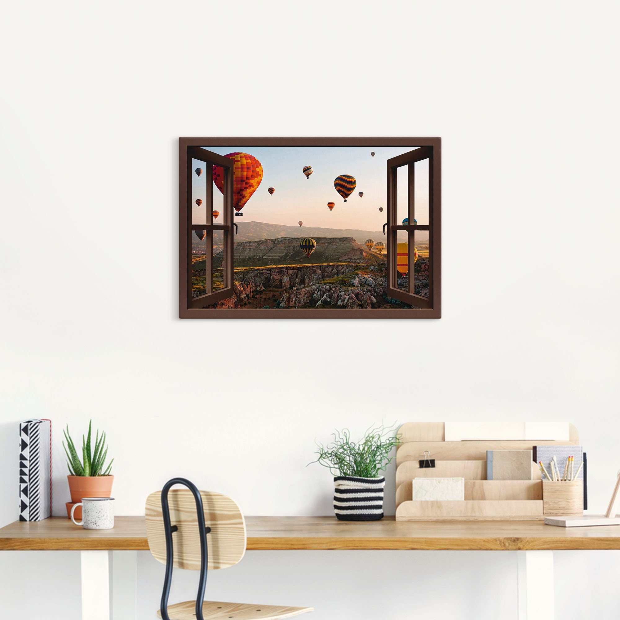 Artland Artprint Blik uit het venster Cappadocië ballonvaart als artprint op linnen, poster, muursticker in verschillende maten