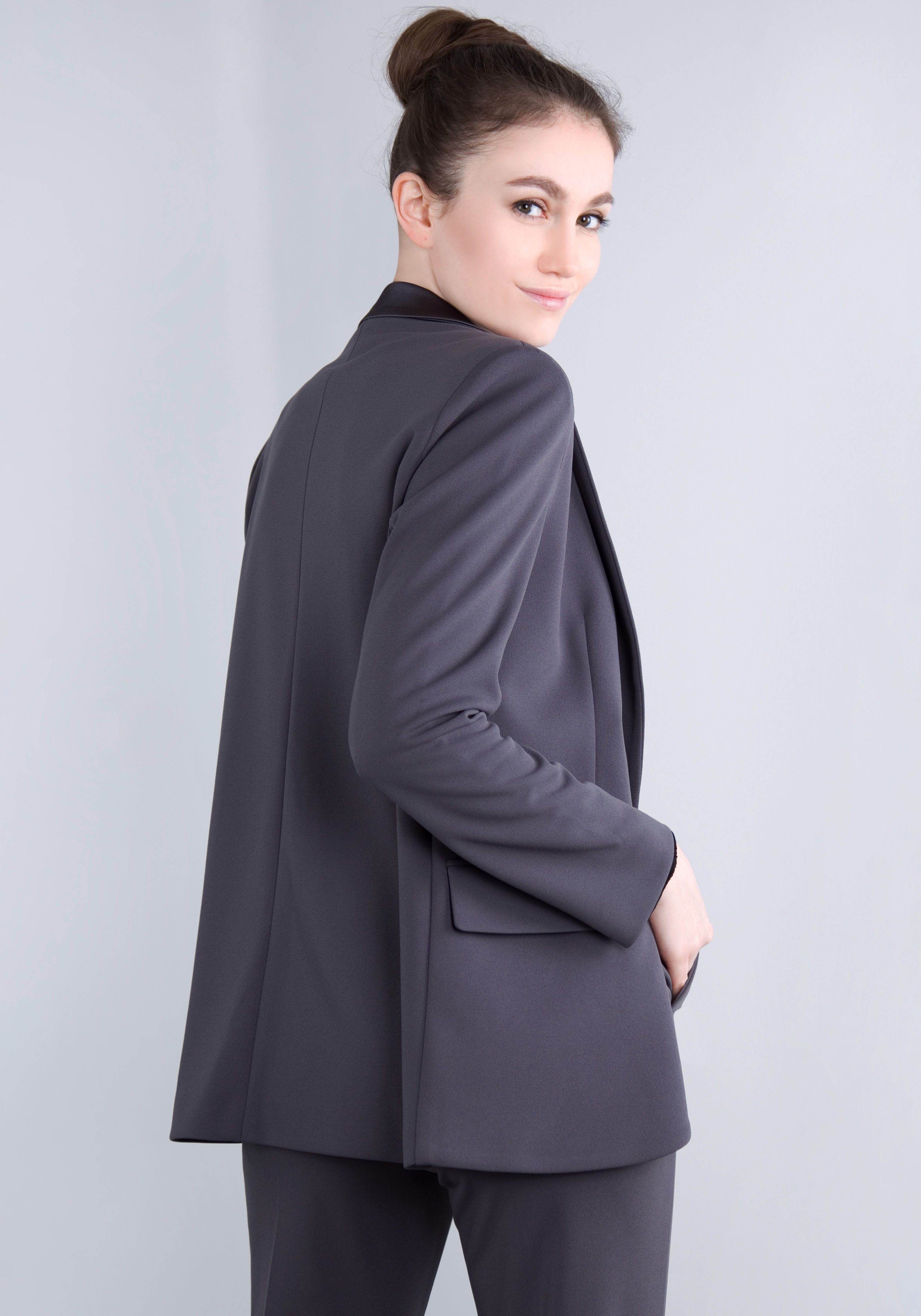 IMPERIAL Lange blazer met satijnen details en stretch