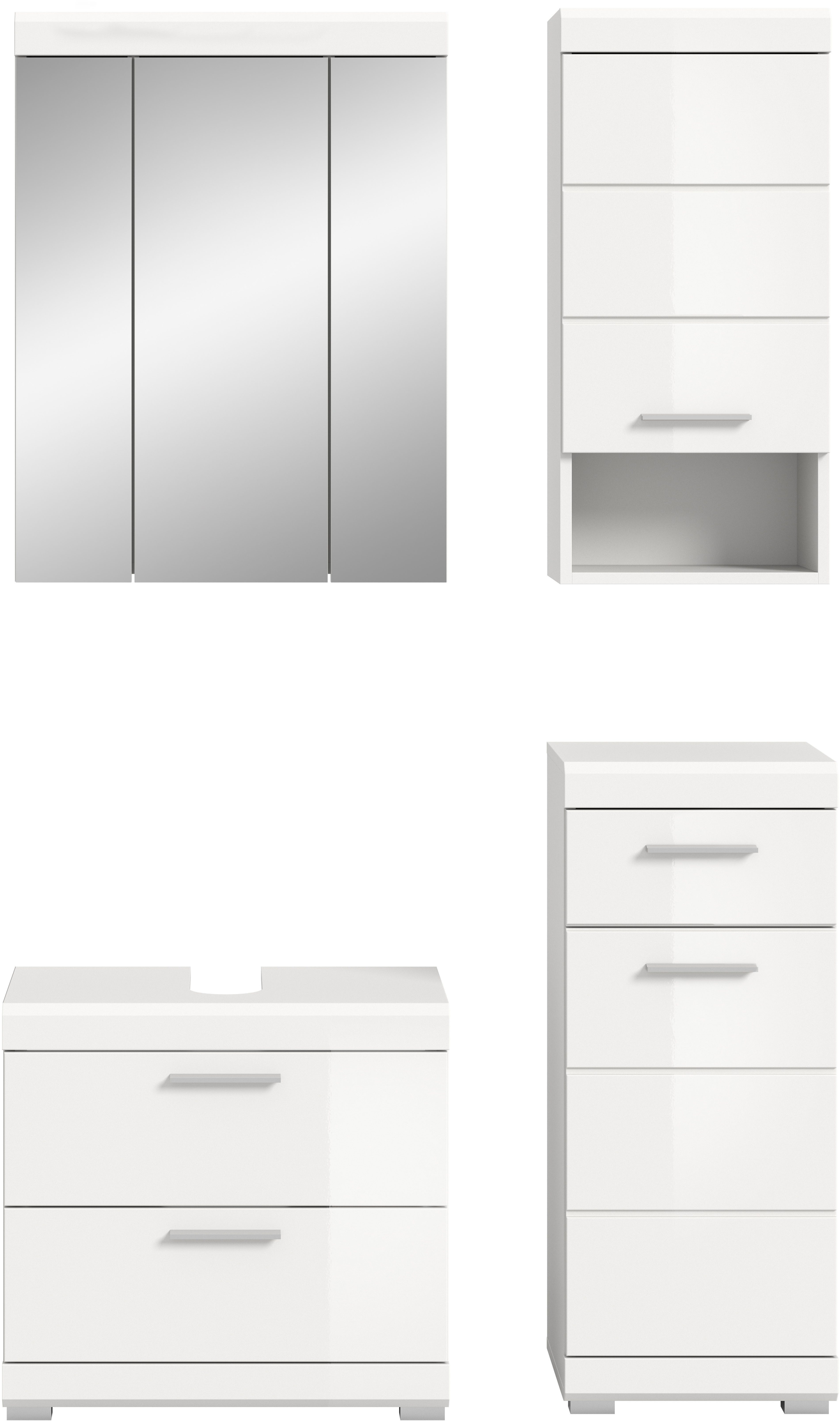 INOSIGN Badkamerserie Siena, 4-delig, bestaande uit: Wastafelonderkast, Spiegelkast, Onderkast, Hankast (set, 4-delig)