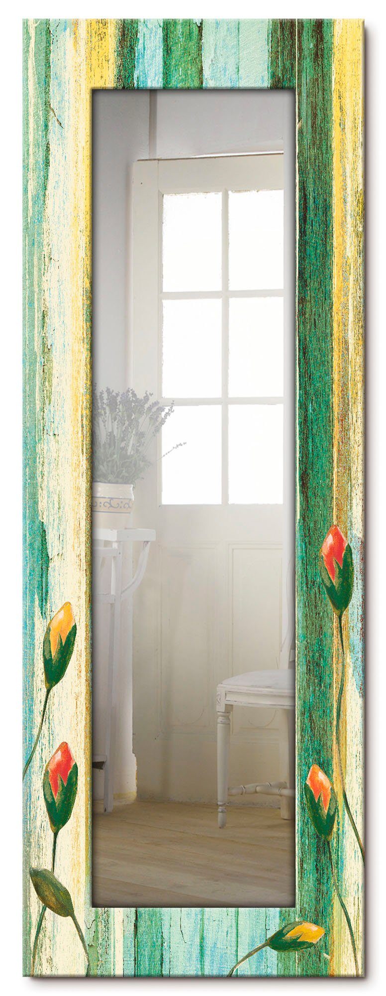 Artland Sierspiegel Veelkleurige bloemen ingelijste spiegel voor het hele lichaam met motiefrand, geschikt voor kleine, smalle hal, halspiegel, mirror spiegel omrand om op te hange