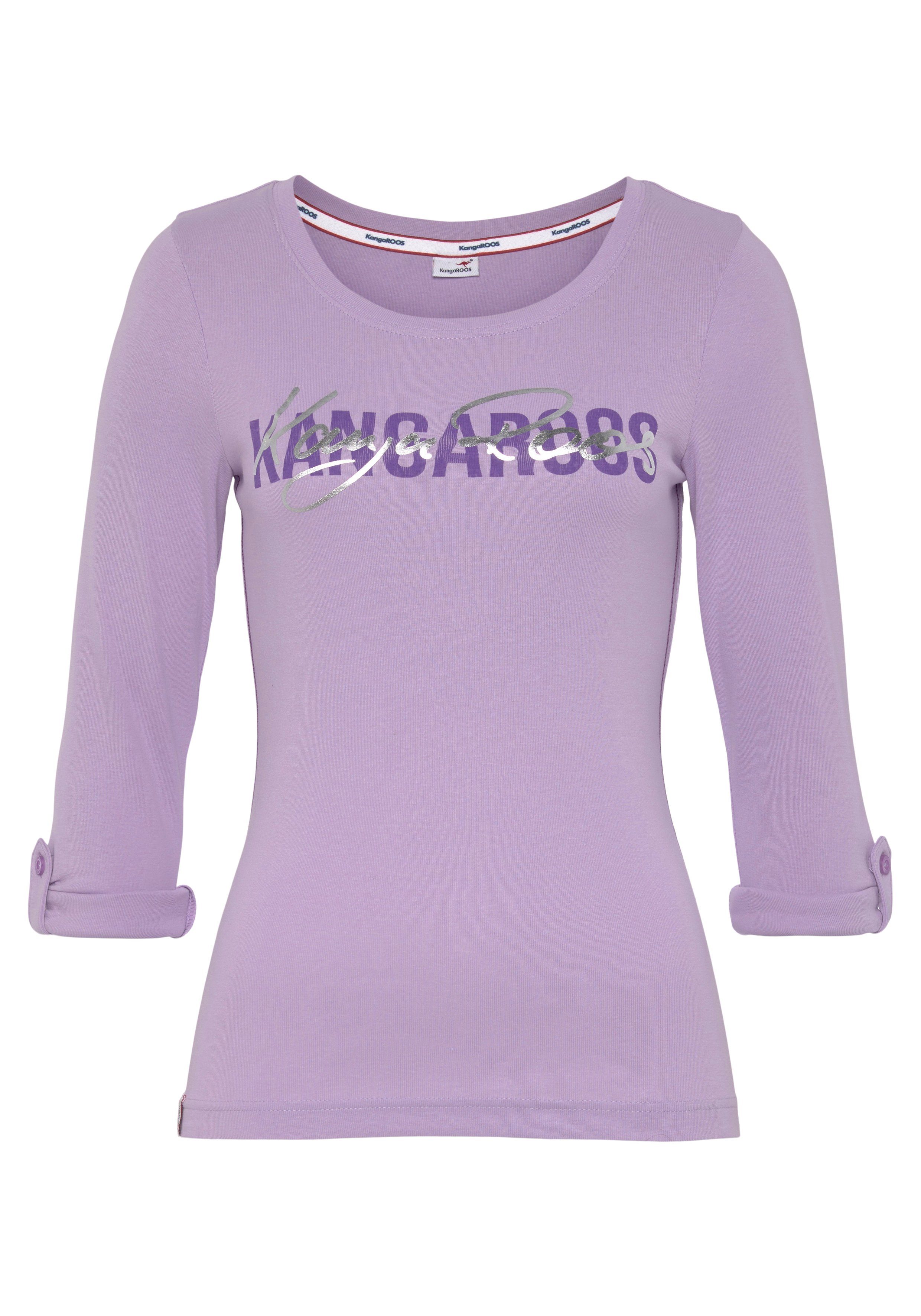 KangaROOS Shirt met lange mouwen oprolbare mouwen, figuurvolgende snit, ronde hals