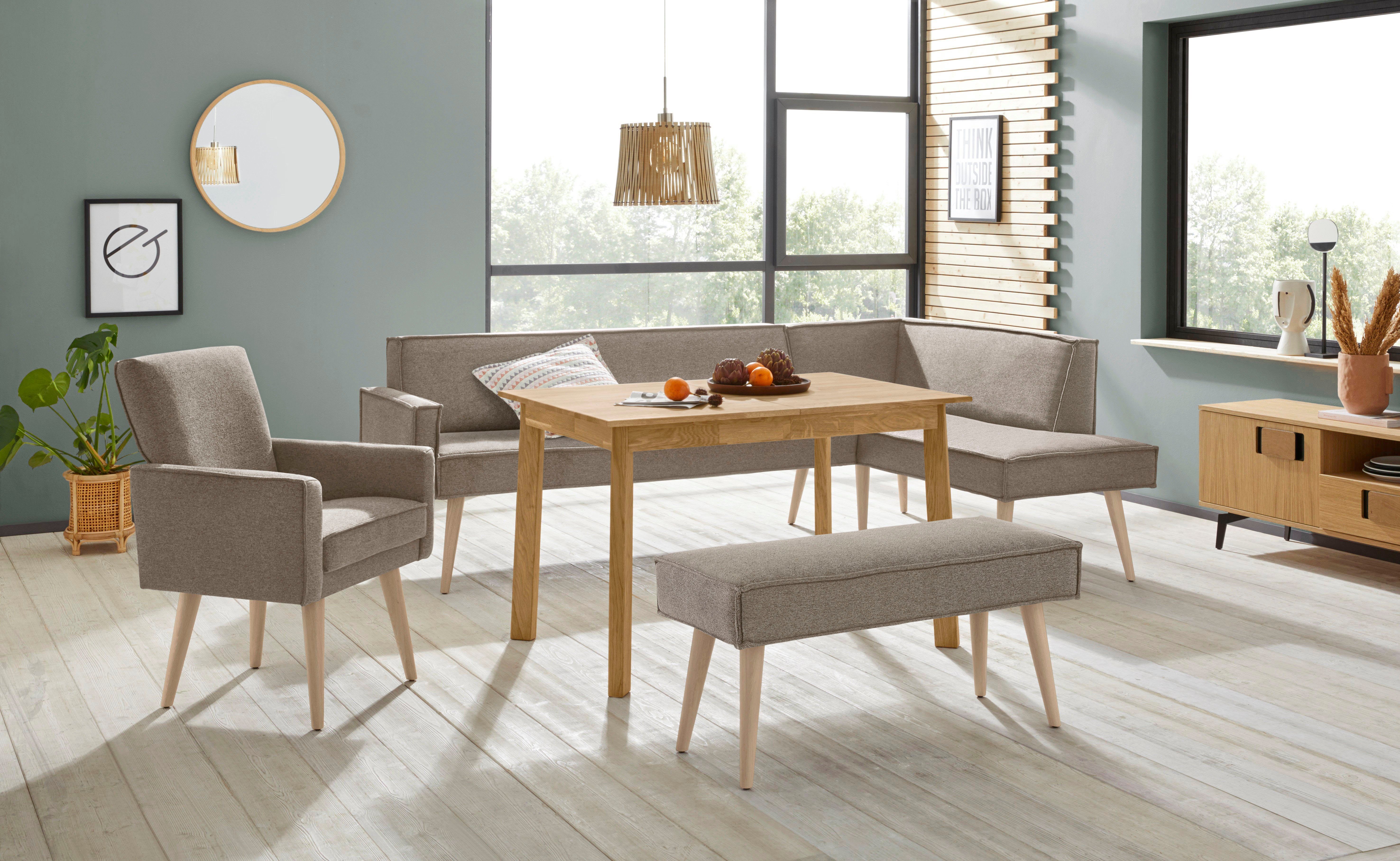 exxpo - sofa fashion Hoekbank Lungo, moderne paspelnaad, comfortabel en elegant, hoge houten voet