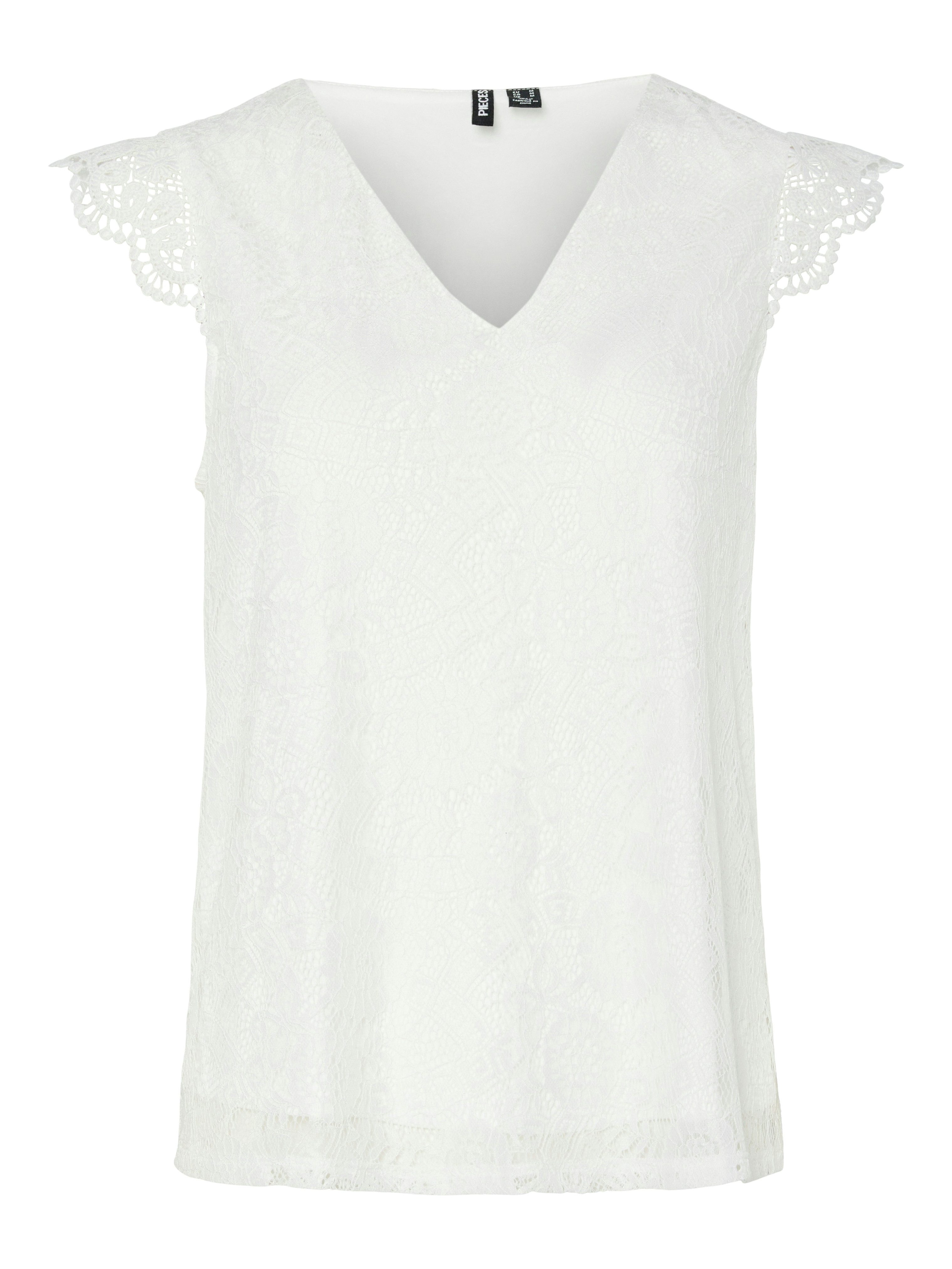 pieces Kanten top PCOLLINE SL LACE V-NECK TOP WVN NOOS