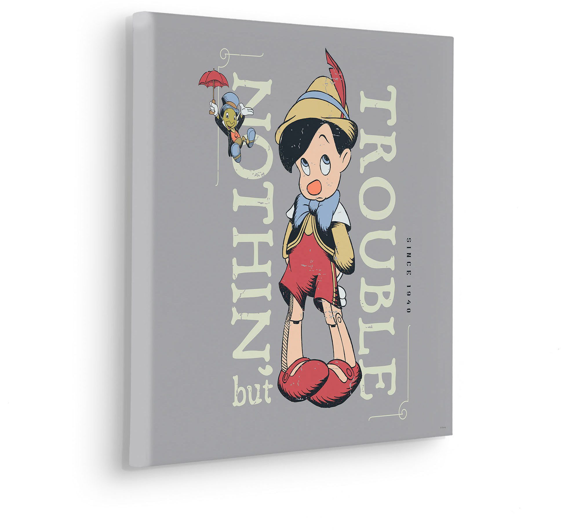 Komar Artprint op linnen Hey Pinocchio - Afmeting 40 x 40 cm Canvasdoek met echt houten frame, kinderkamer (1 stuk)