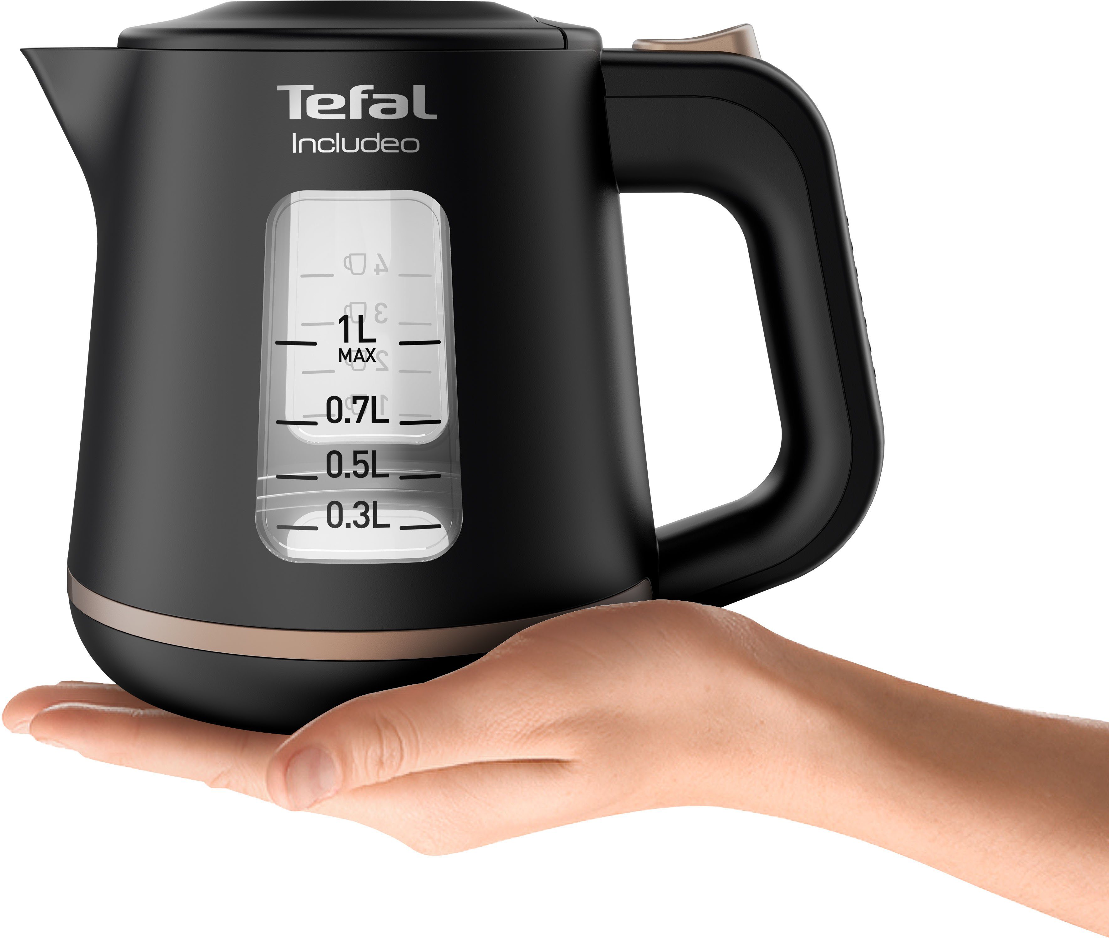 Tefal Waterkoker KI5338 Includeo, 1 l, Antisliphandgreep, waterniveauaanduiding, uitneembare filter