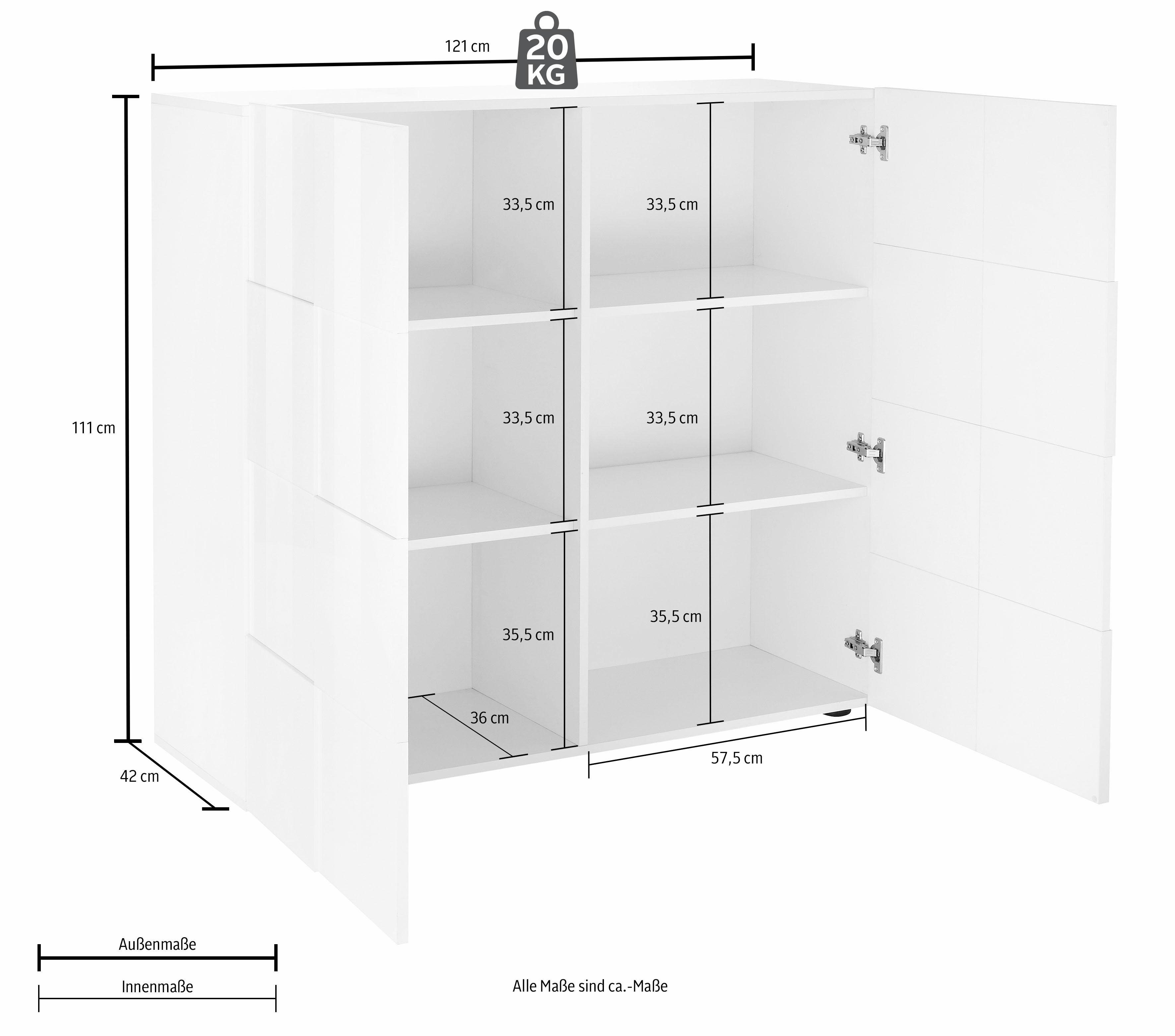 INOSIGN Highboard Dama Hoogte 111 cm, Breedte 121 cm, Commode 2 deuren, Hoge commode