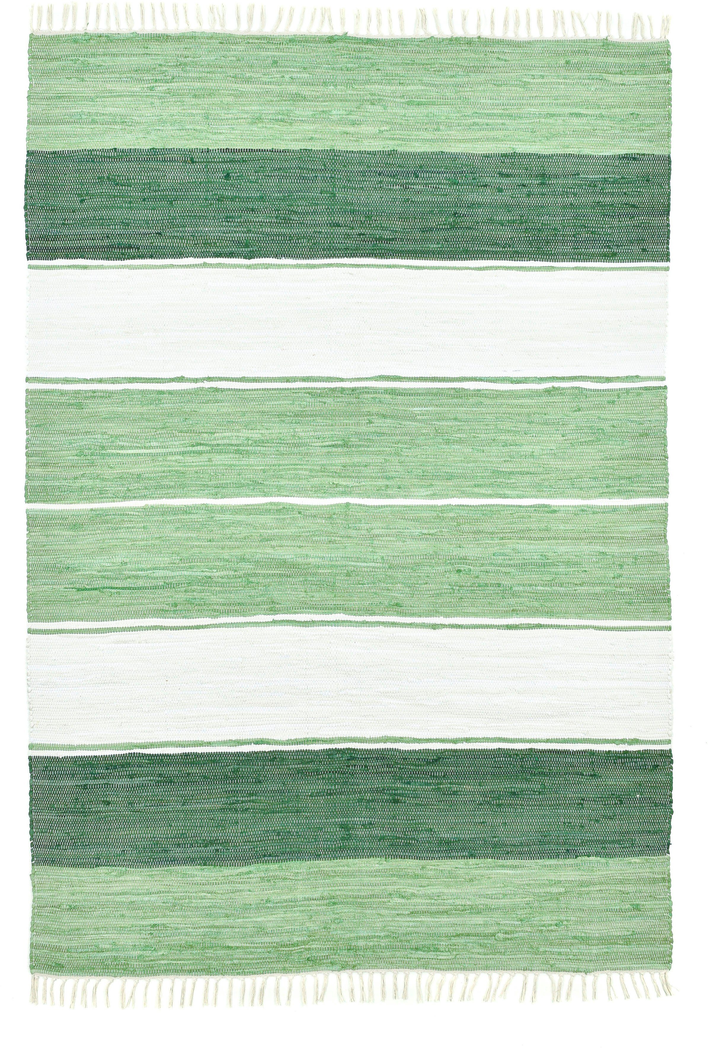 THEKO Vloerkleed Stripe Cotton Platweefsel, gestreept, puur katoen, met de hand geweven, met franje