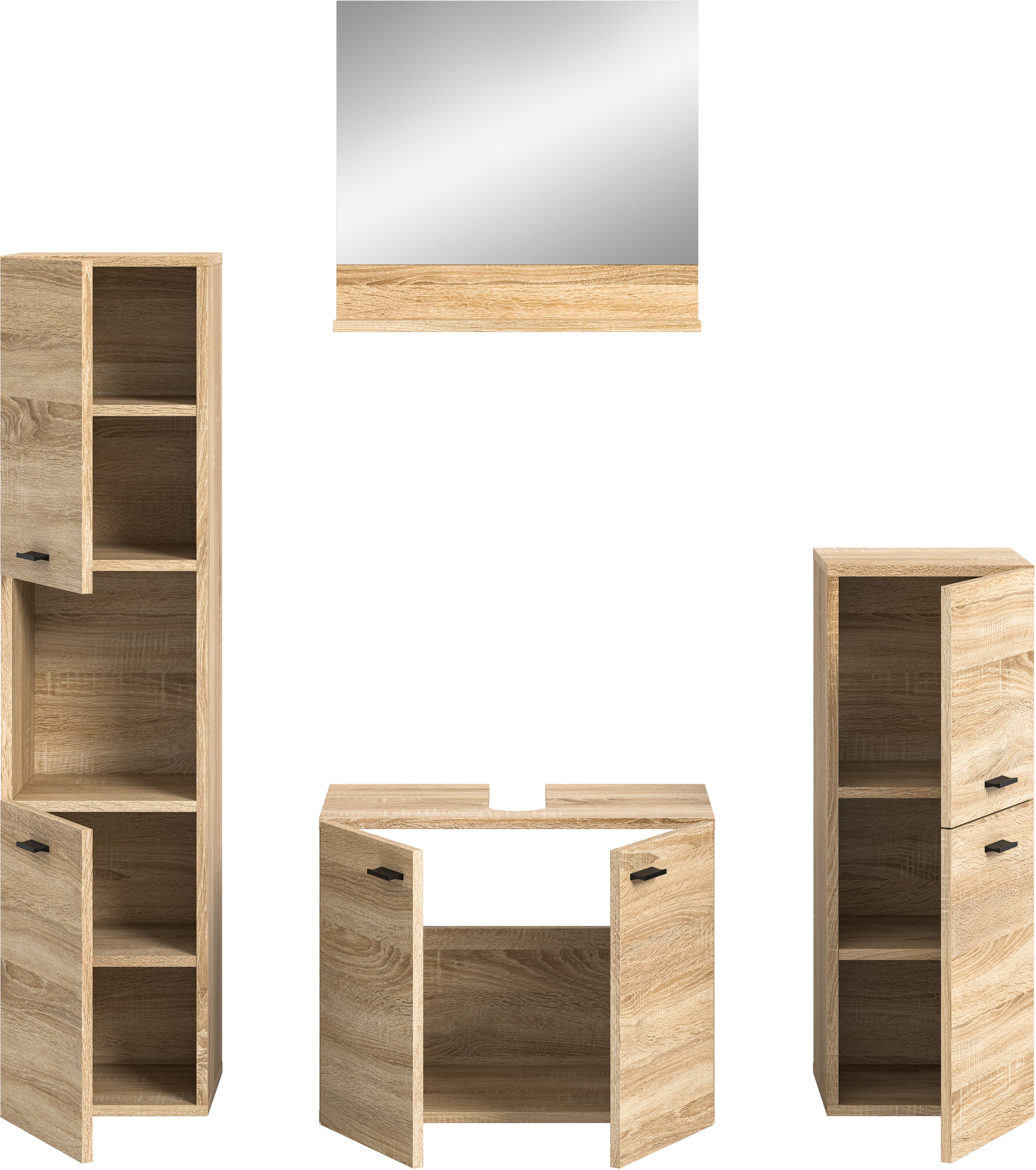 welltime Badmeubelset Tampa, breedte 137cm, 4-delig Wastafelonderkast, spiegel, hoge kast, midikast (4 stuks)