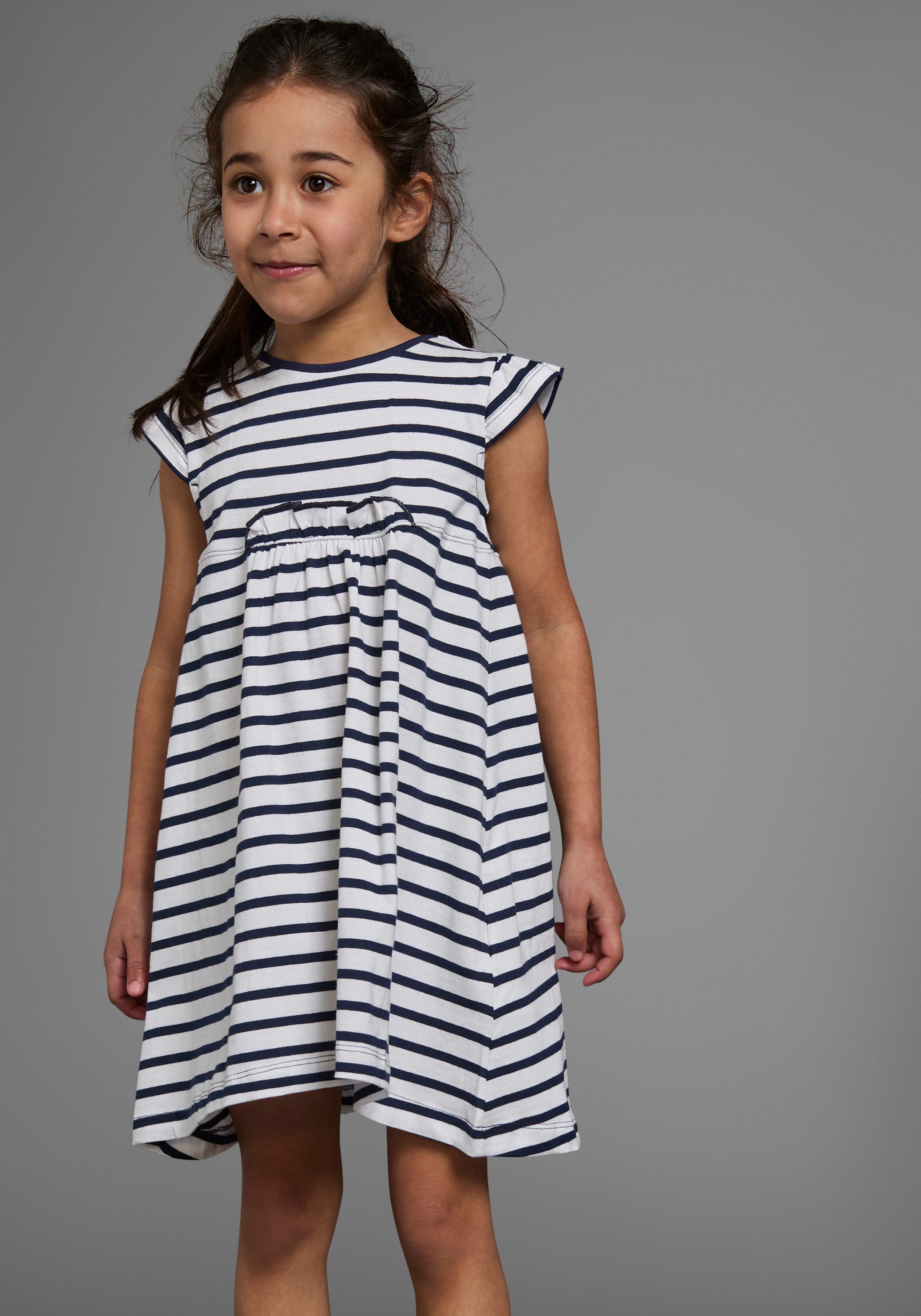KIDSWORLD Jerseyjurk Voor kleine meisjes knie-vrij, modieuze stijl, van puur katoen, brede bandjes (set, 2-delig)
