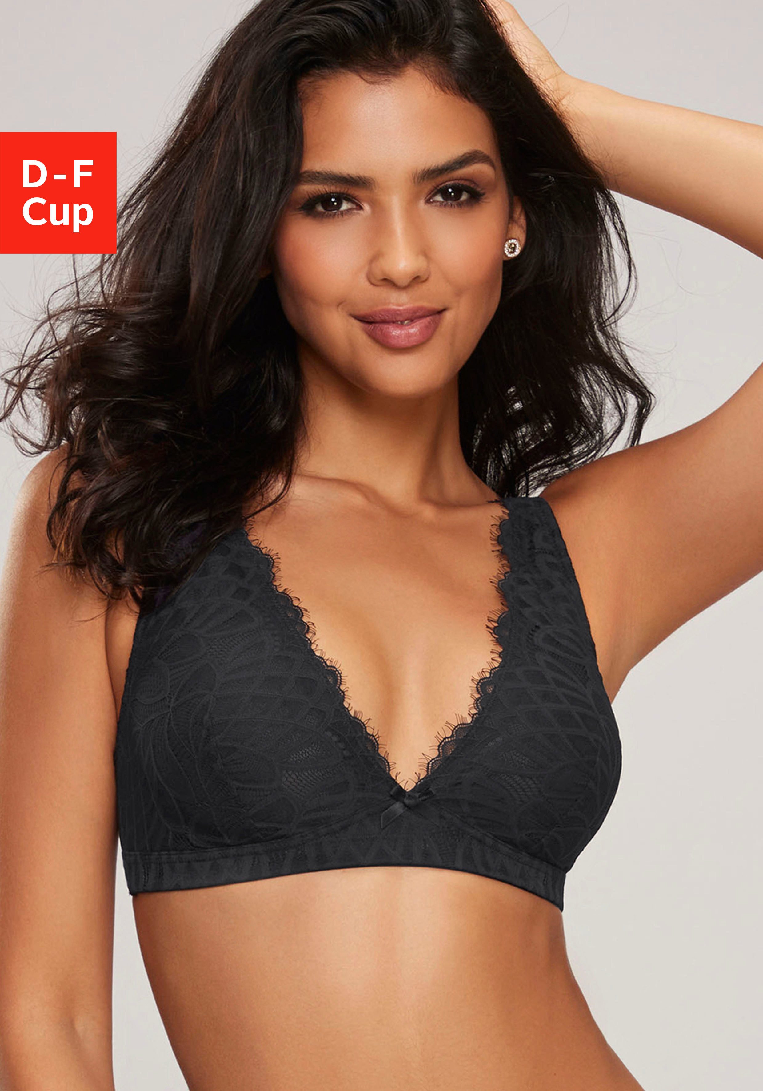 Lascana Bralette-bh Cara zonder beugel in edele high-apex ontwerp, sexy lingerie dames bralettes maat F F zwart