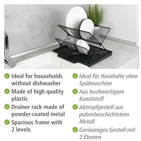 WENKO Afdruipmat Model Nelia met afvoergestel zwart, hellend oppervlak voor optimale waterafvoer