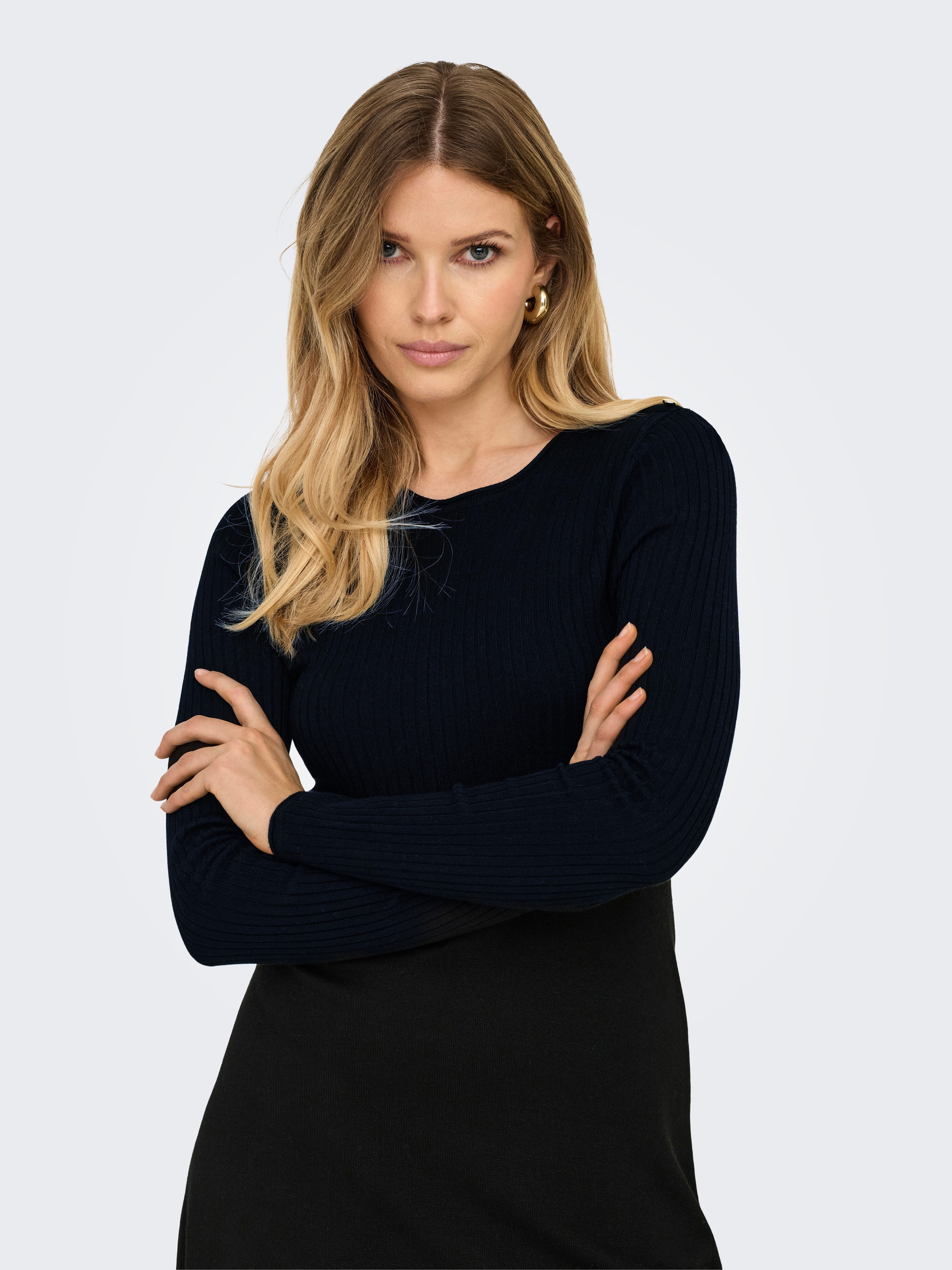 Only Midi-jurk ONLMILA SL BUTTON O-NECK DRESS EX KNT