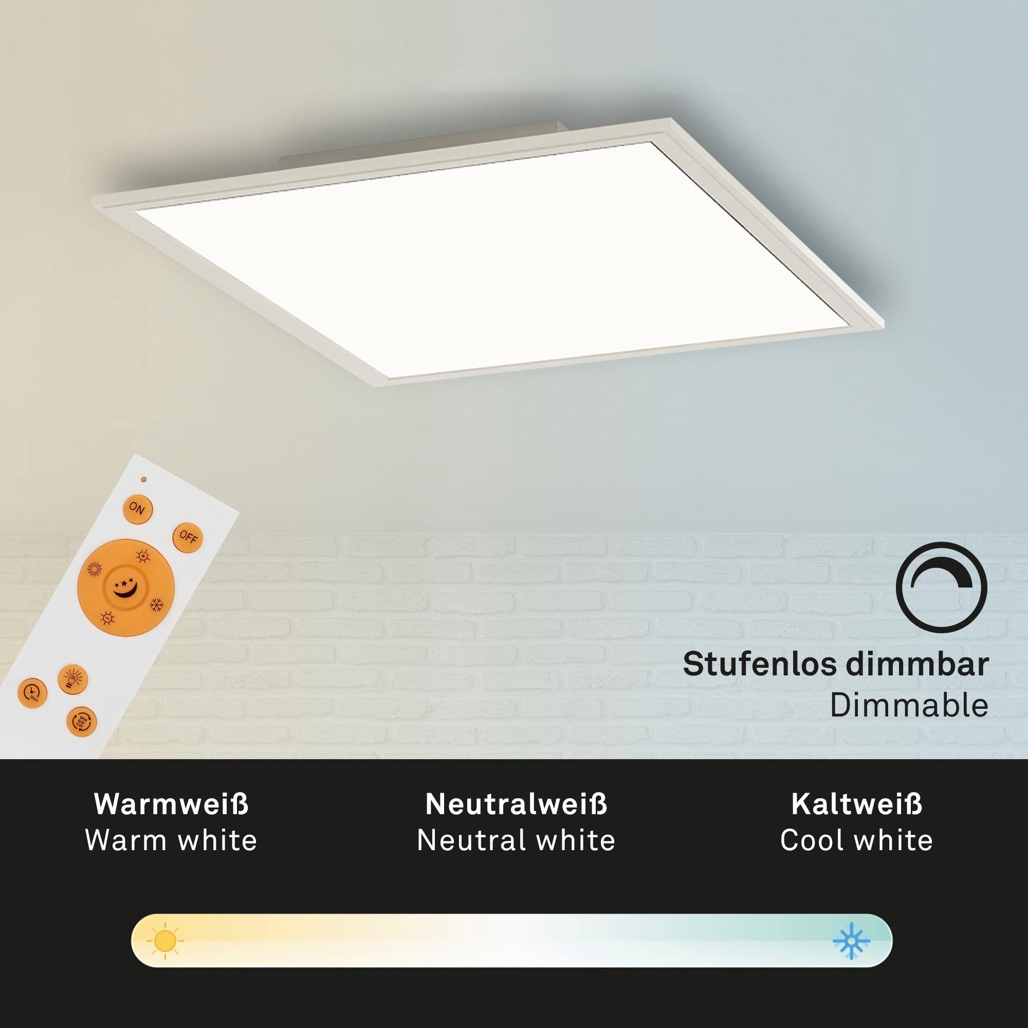 Briloner Leuchten Led-paneel 7194016 Piatto Plafondlamp, 29,5x29,5x5 cm, wit, 18W, woonkamer, slaapkamer, gang