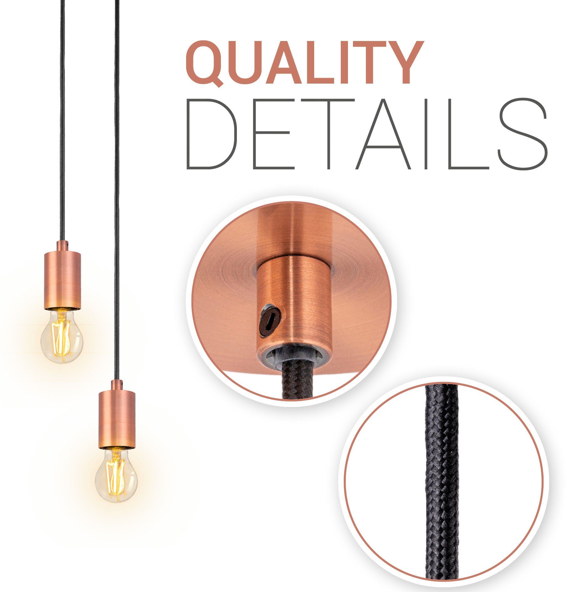Paco Home Hanglamp Hugo E27 1,5m textielkabel inkortbaar 1-vlamig