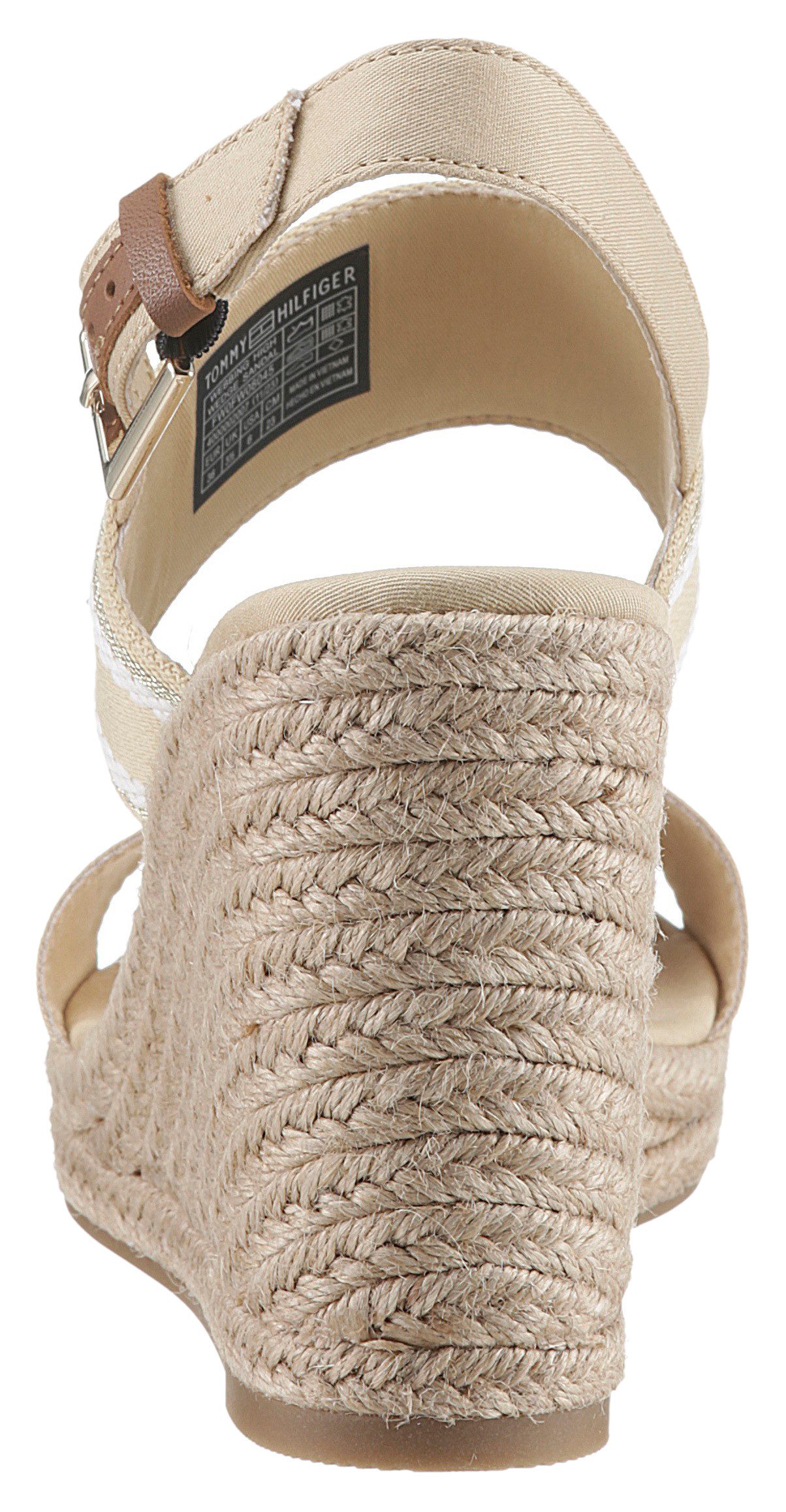 Tommy Hilfiger Sleehaksandaaltjes WEBBING HIGH WEDGE SANDAL , zomerschoen, sandaal, sleehak, met zij th-label
