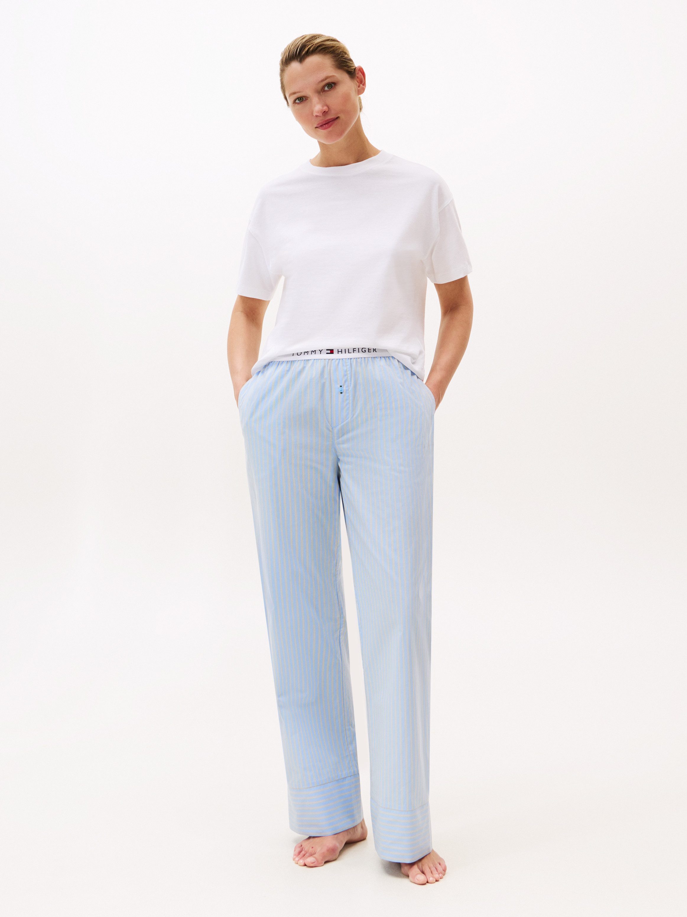 Tommy Hilfiger Underwear Loungebroek POPLIN PANTS met streepjespatroon, logo-bund