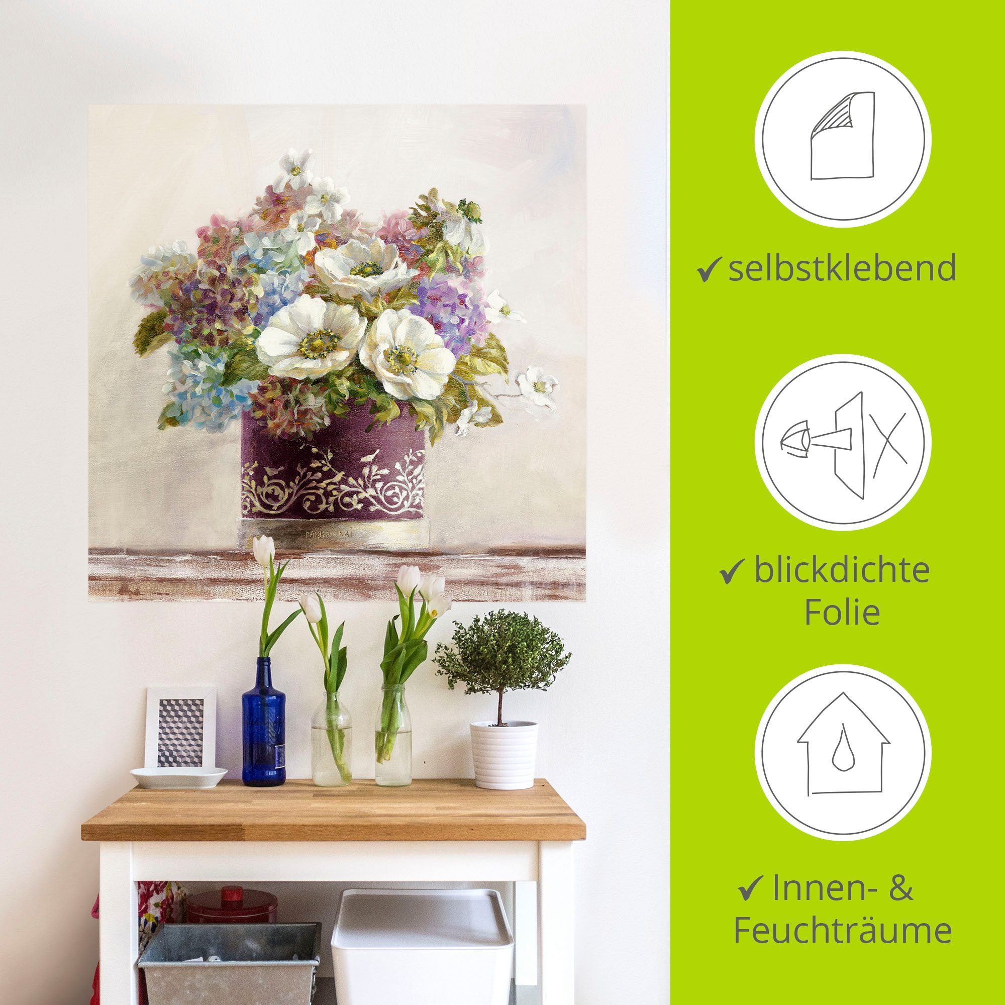 Artland Artprint Anemonen in Auberginer hoedendoos als artprint op linnen, poster, muursticker in verschillende maten