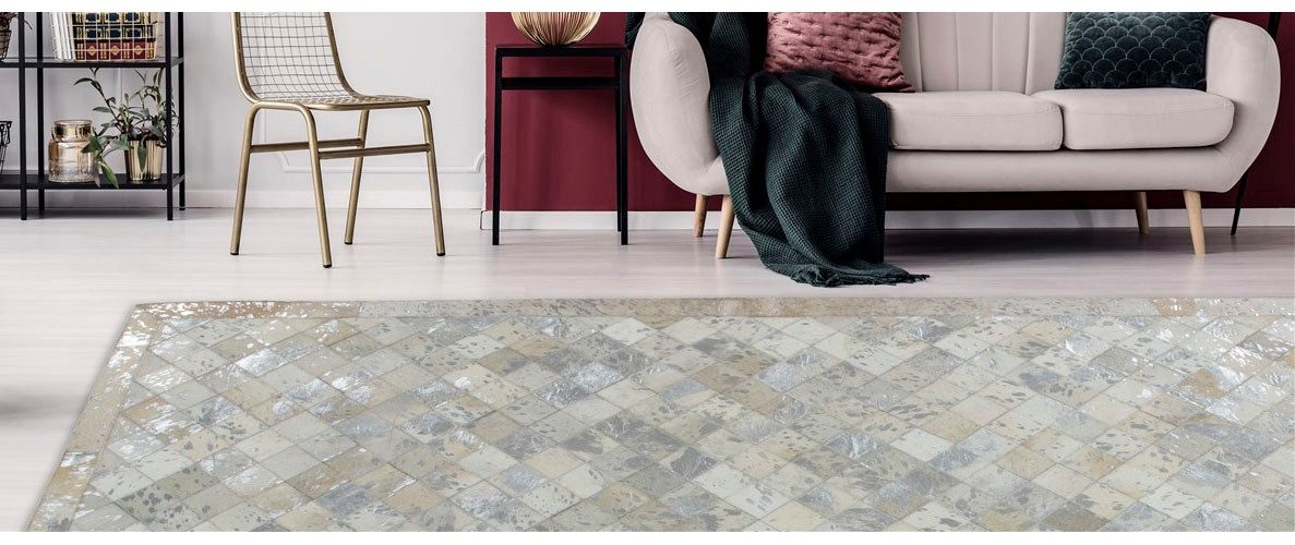 Kayoom Leren vloerkleed Lavish 210 - Fellteppich Patchwork echt leer bont, woonkamer leder tapijten maat 160x230 cm grijs