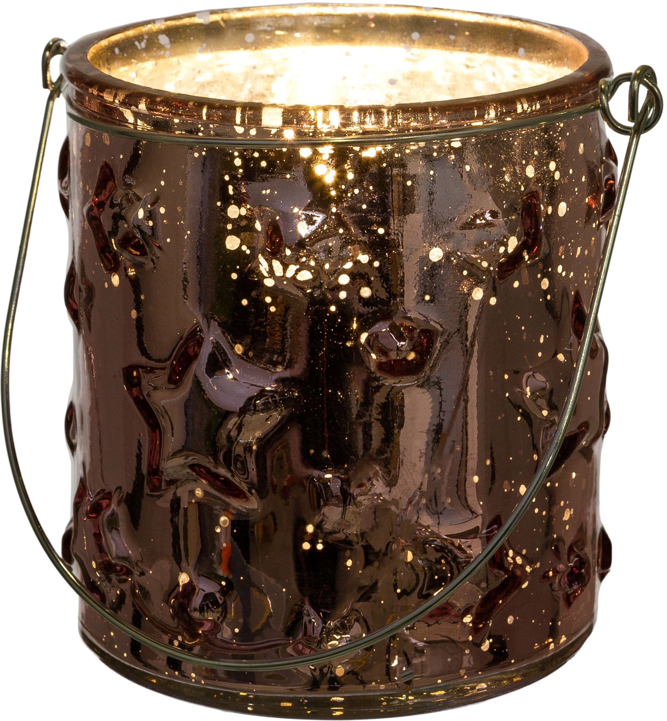 Creativ deco Windlicht Kerst versiering Glas met sterstructuur (4 stuks)