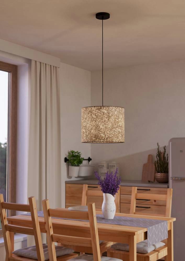 EGLO Hanglamp BUTTERBURN Hanglamp, eetkamerlamp, textiel met berkenbladeren, Ø 36 cm (1 stuk)