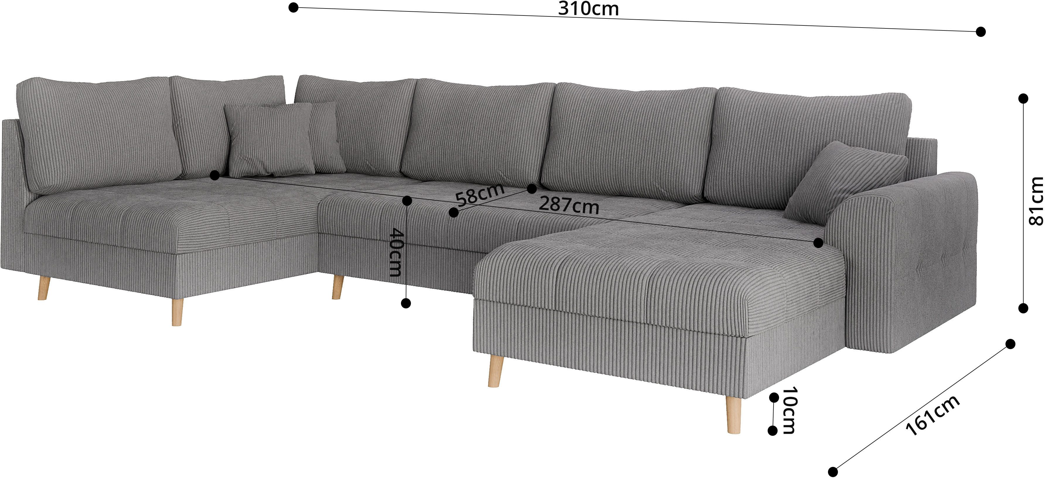 Home affaire Zithoek CHARRE U-vorm met ottomane, afmetingen B/D/H: 310/161/81 cm fijne stiksels, losse rug- en sierkussens, ook in cord en bouclé