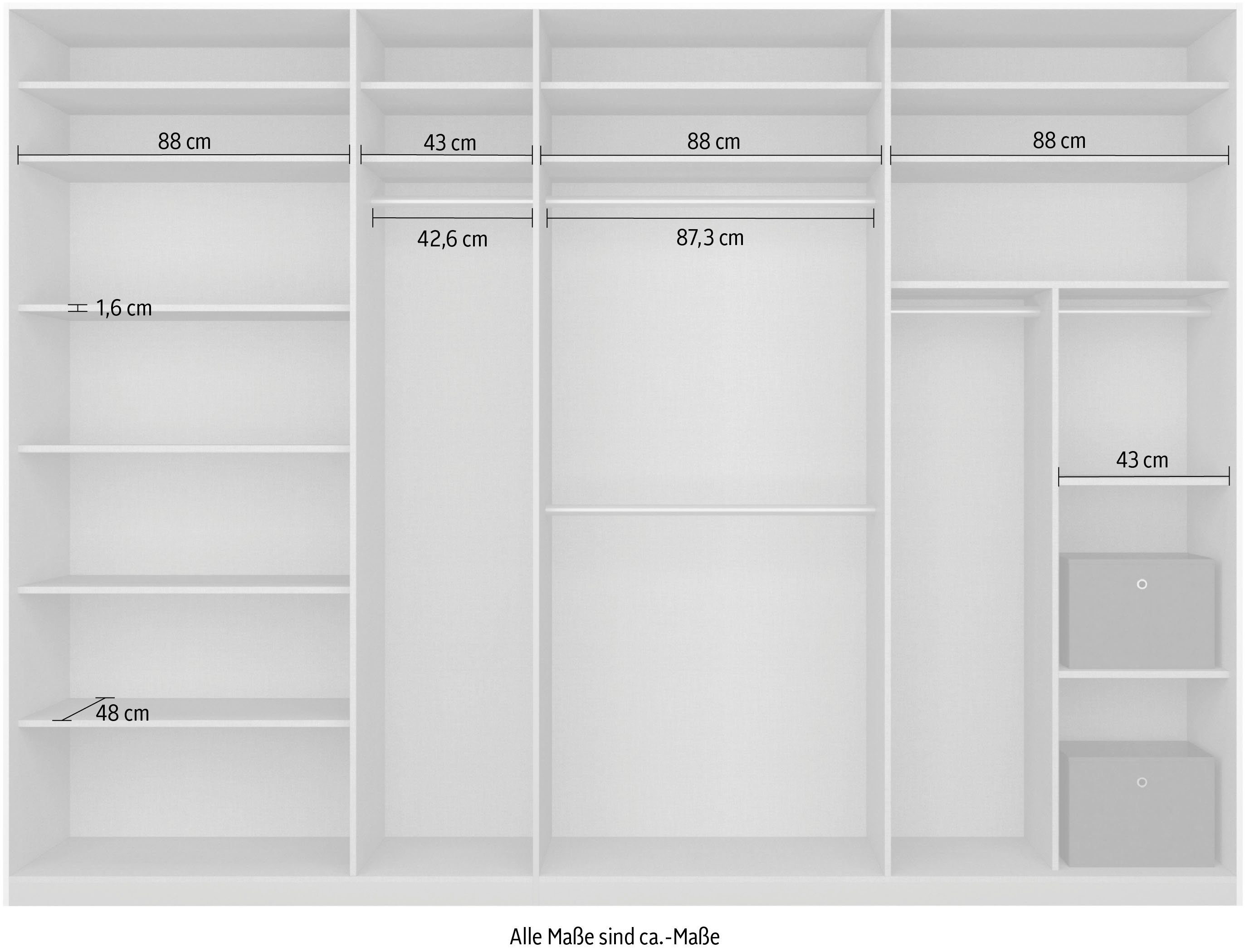 rauch Schuifdeurkast Kledingkast kast garderobe CORTONA met passe-partout en optionele verlichting inclusief indeling 2 boxen en planken