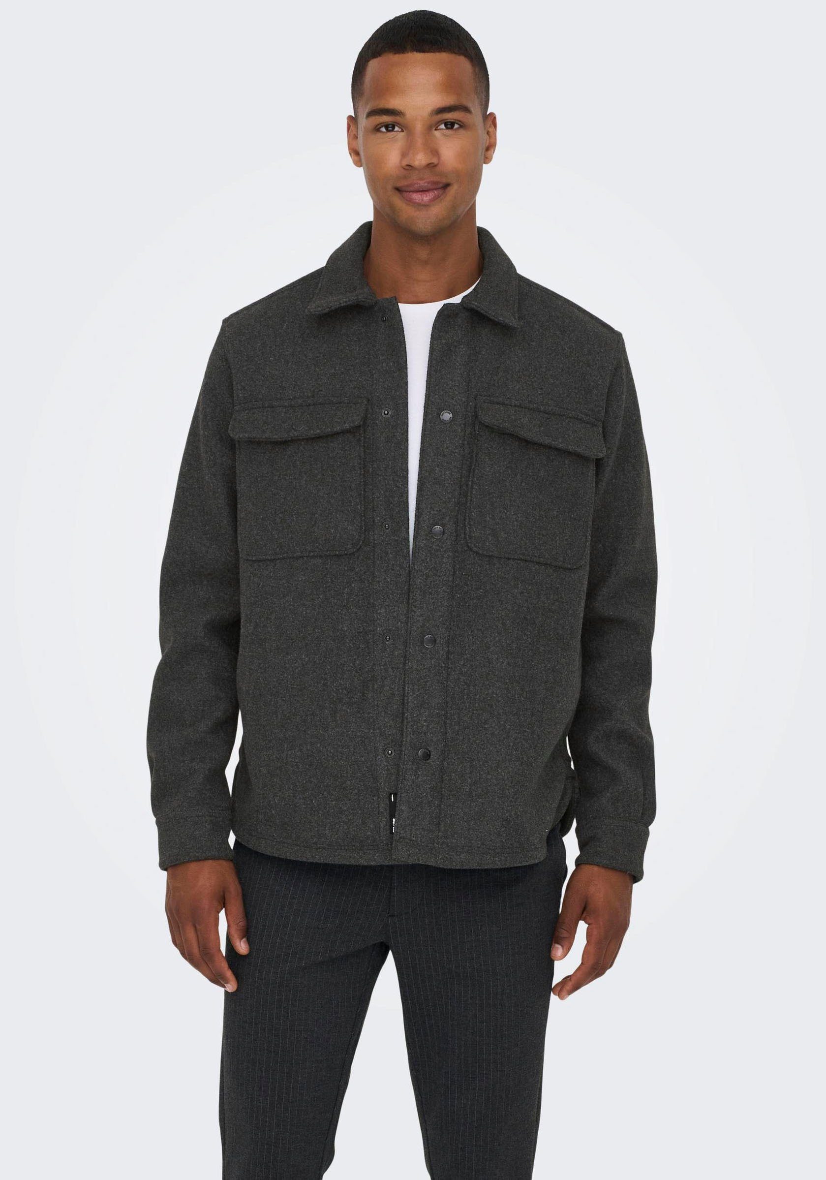 ONLY & SONS Overhemd met lange mouwen ONSASH OVR WOOLEN LOOK PKT LS SHIRT NOOS