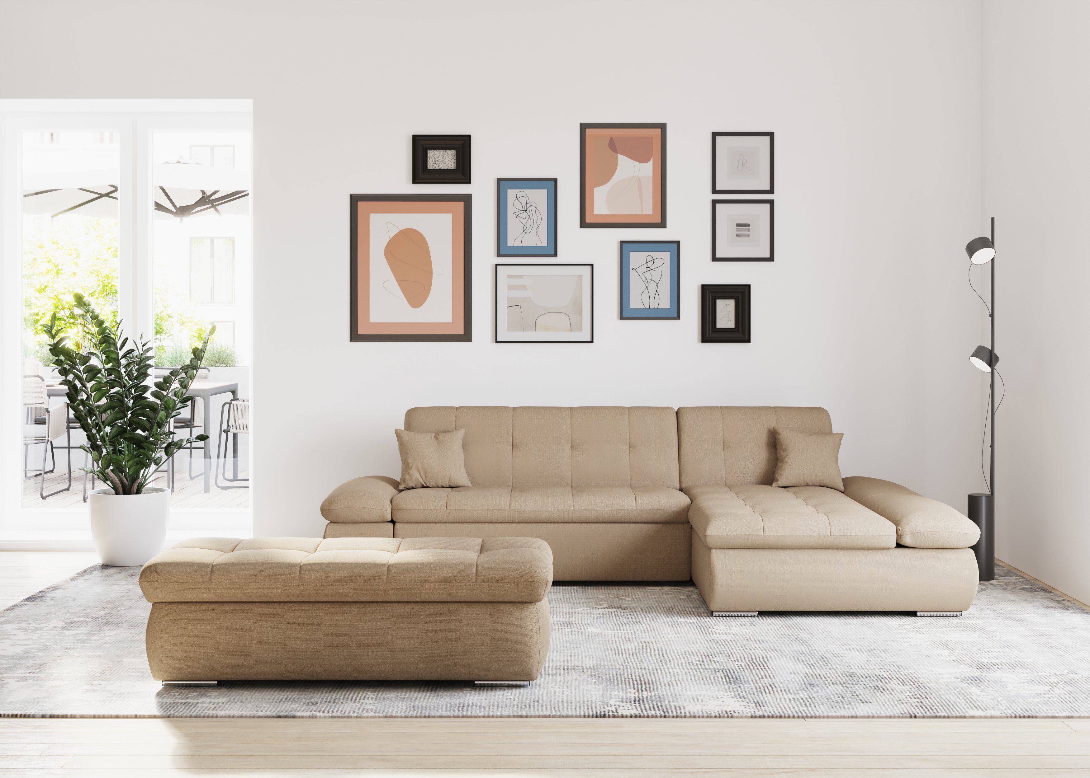 DOMO collection Hoekbank Moric bxdxh 300x172x80 cm, ook in cord, L-model XXL-formaat, optioneel ook met slaapbank functie en verstelling armleuning,