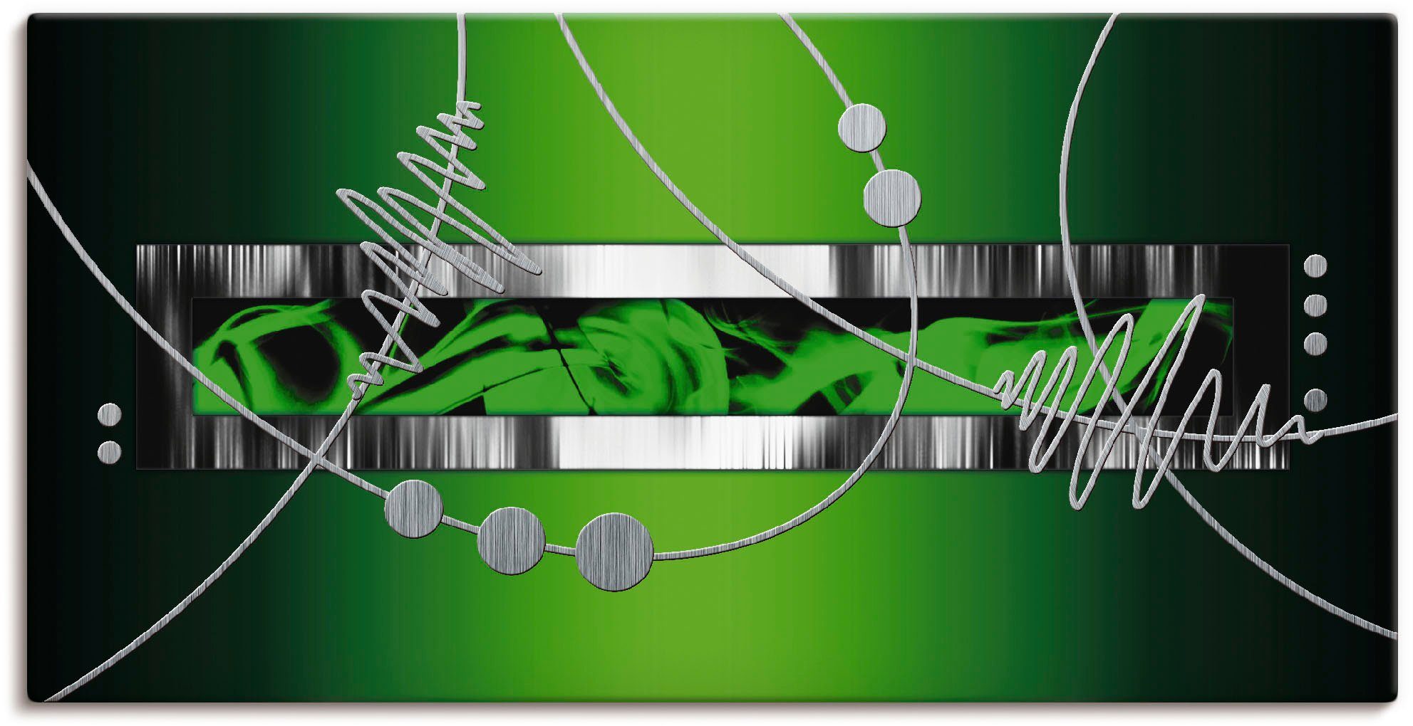 Artland Artprint Zilver abstract op groen in vele afmetingen & productsoorten - artprint van aluminium / artprint voor buiten, artprint op linnen, poster, muursticker / wandfolie o
