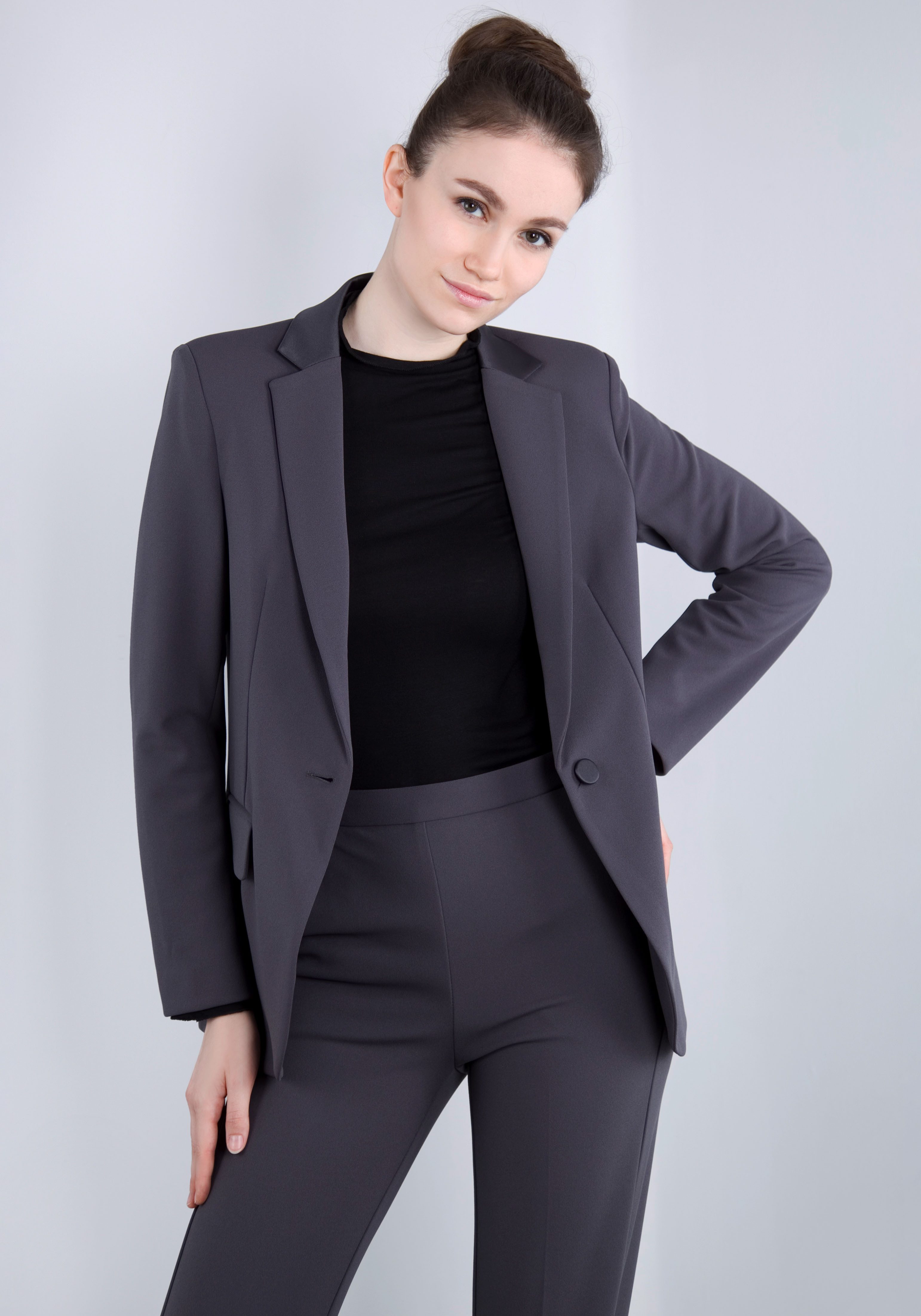 IMPERIAL Lange blazer met satijnen details en stretch