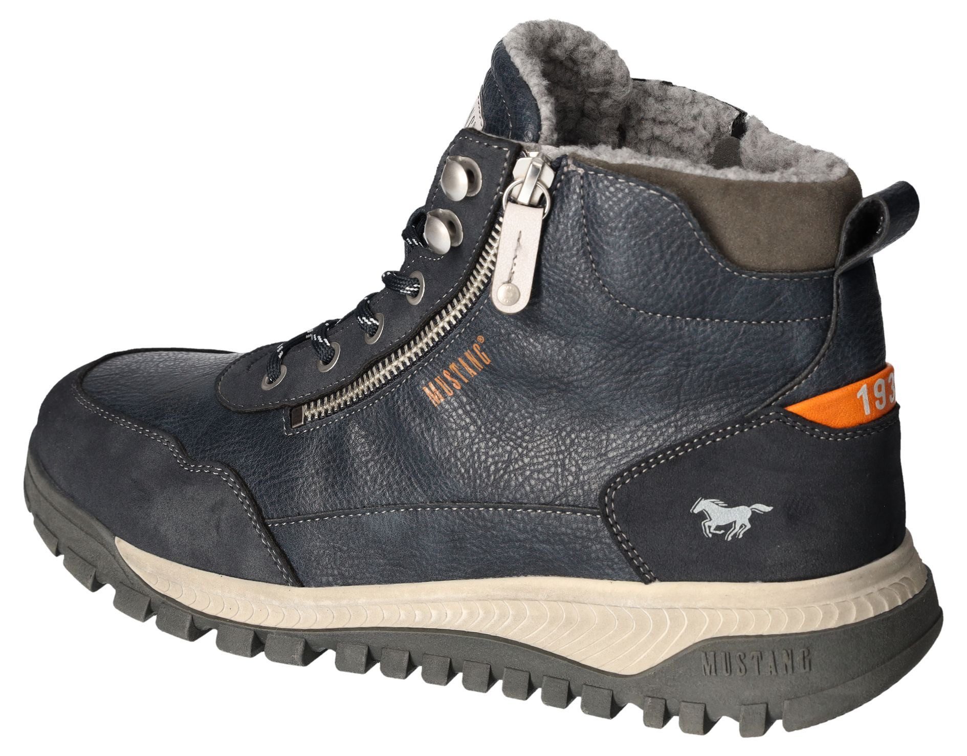 Mustang Shoes Winterlaarzen sleehak, veterschoenen, enkellaars met decoratieve rits aan de buitenkant
