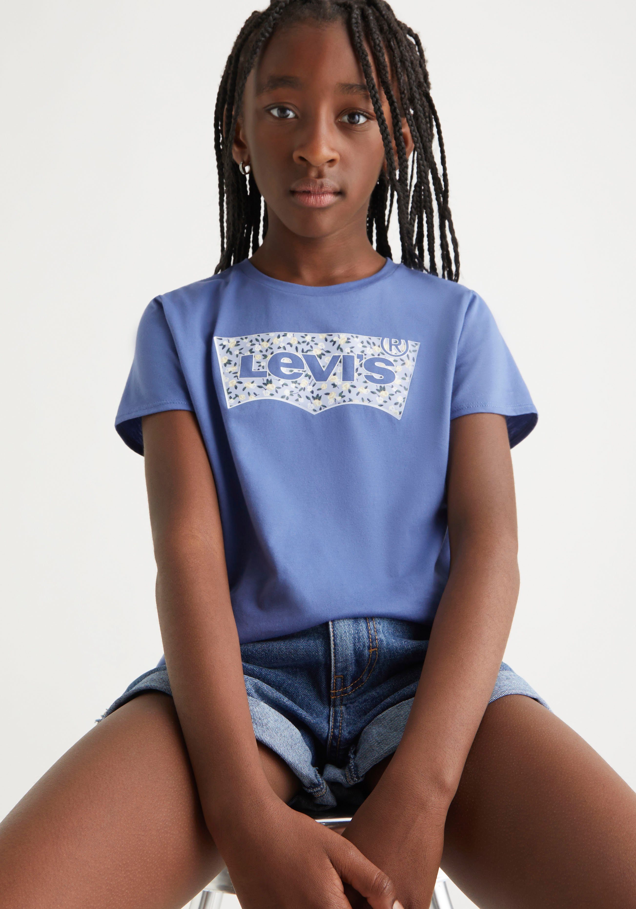 Levis Levi's Kids T-shirt BATWING met logo helderblauw Meisjes Biologisch katoen Ronde hals 116
