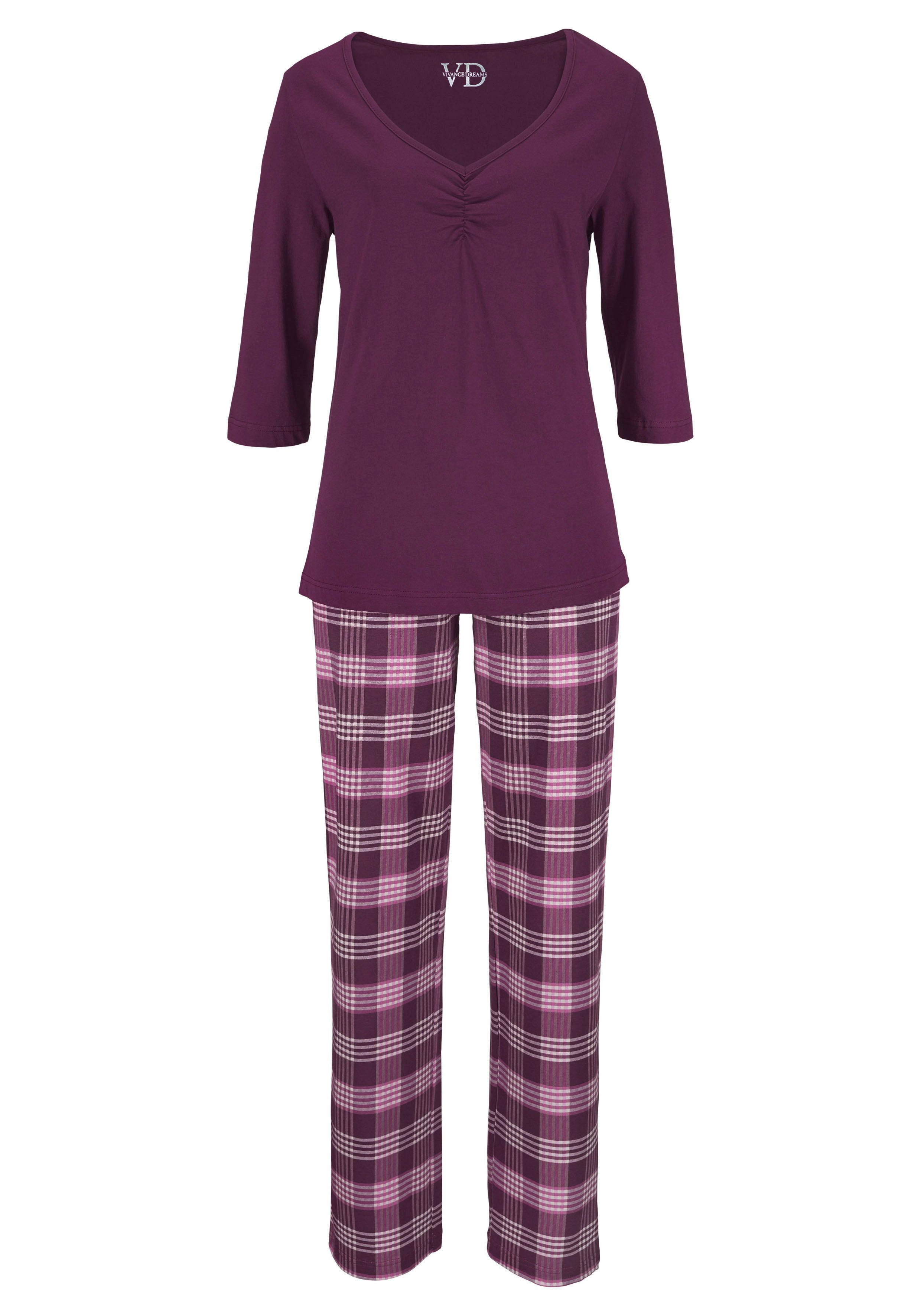 Vivance Dreams Pyjama met geruite broek (4-delig, Set van 2)