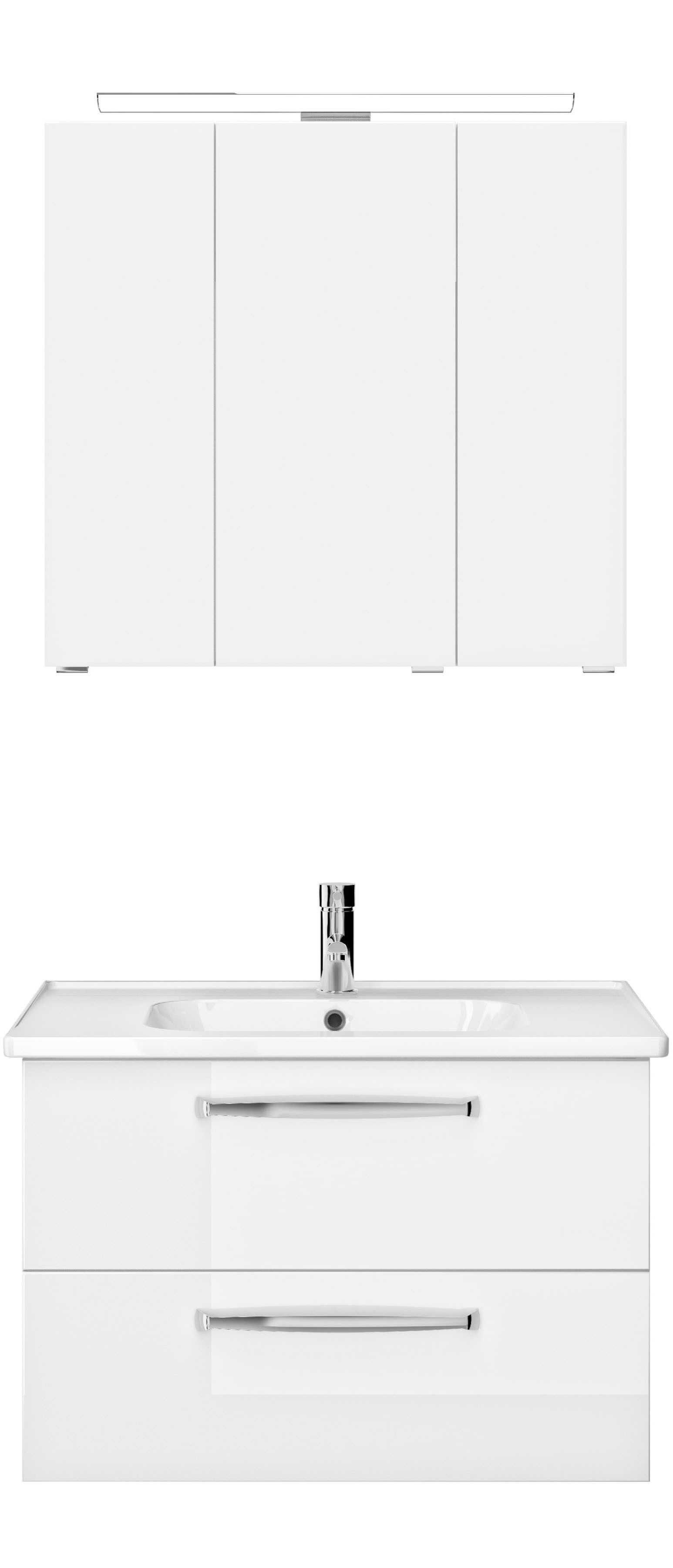 Saphir Badmeubelset Trentino 2-delig keramische wasbak, spiegelkast met LED-lamp Badkamermeubel-set 79cm breed, incl. deurdemper, 3 deuren, 2 lades (3 stuks)