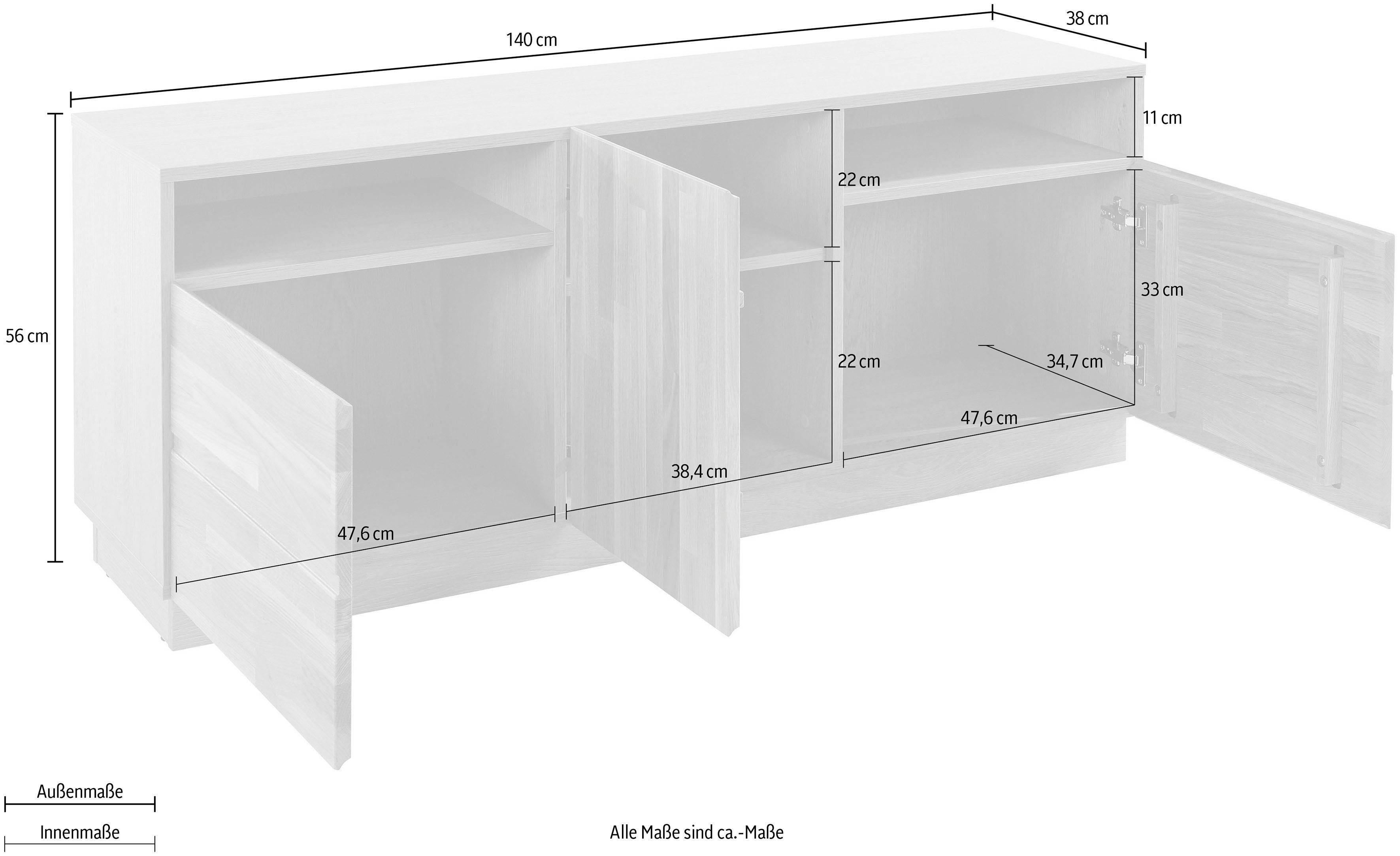 Home affaire Tv-meubel Commode, breedte 140 cm, deels massief, FSC®-gecertificeerd