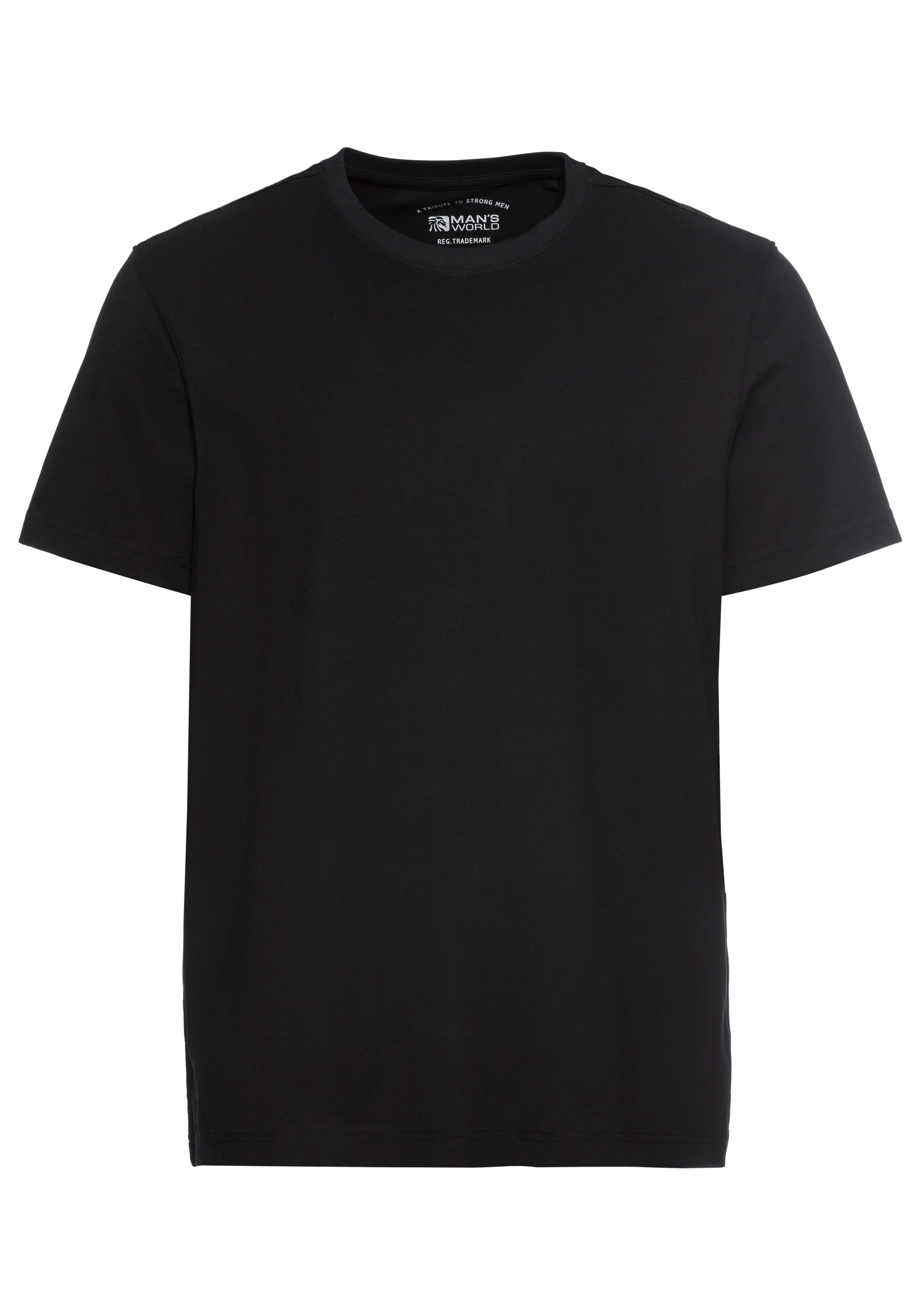 Man's World Shirt met ronde hals Korte mouw, effen kleur, ronde hals, van katoen(2-delig, Set van 2)