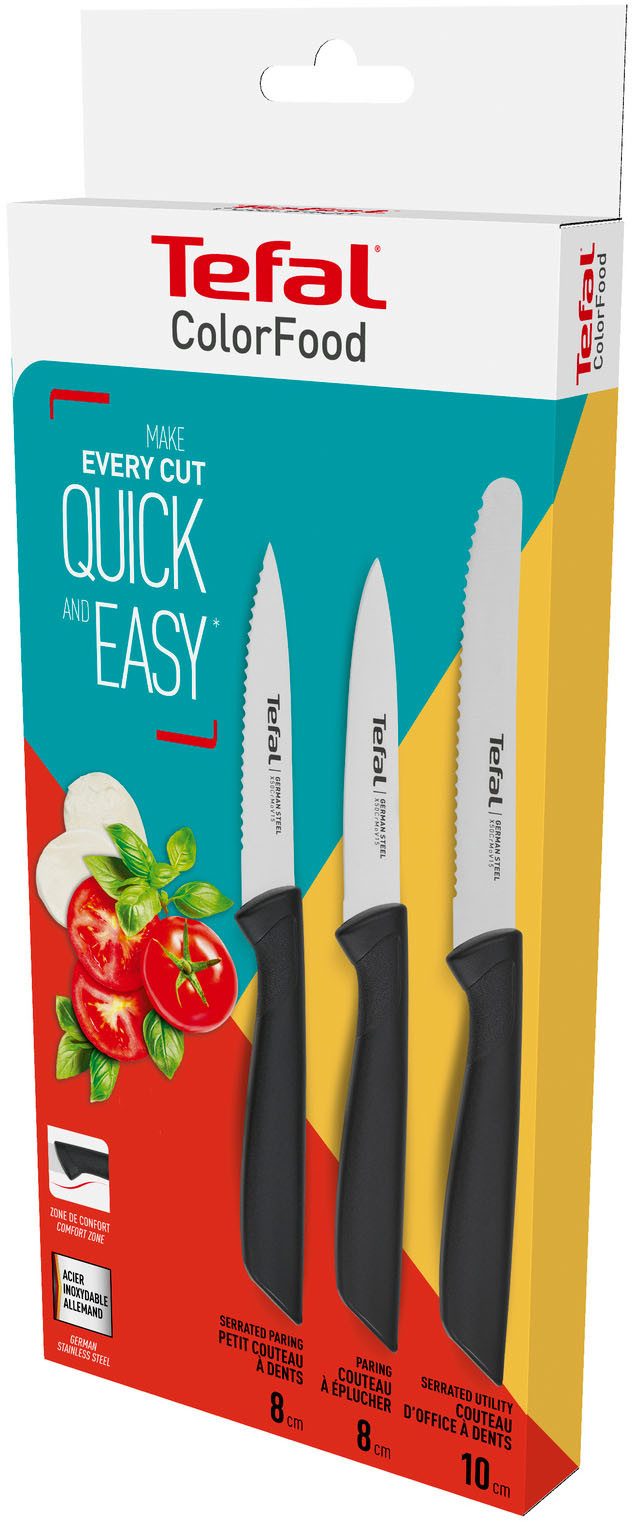 Tefal Messenset Colorfood voor alle dagelijkse voorbereidingen duits roestvrij staal, roestvrij, licht gestructureerde handgrepen, k2733s (set, 3-delig)