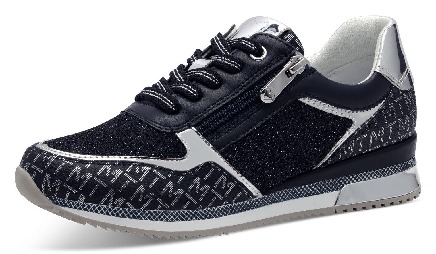 Marco Tozzi Sneakers met sleehak , vrijetijdsschoen, halfschoen, veterschoen met logo-print