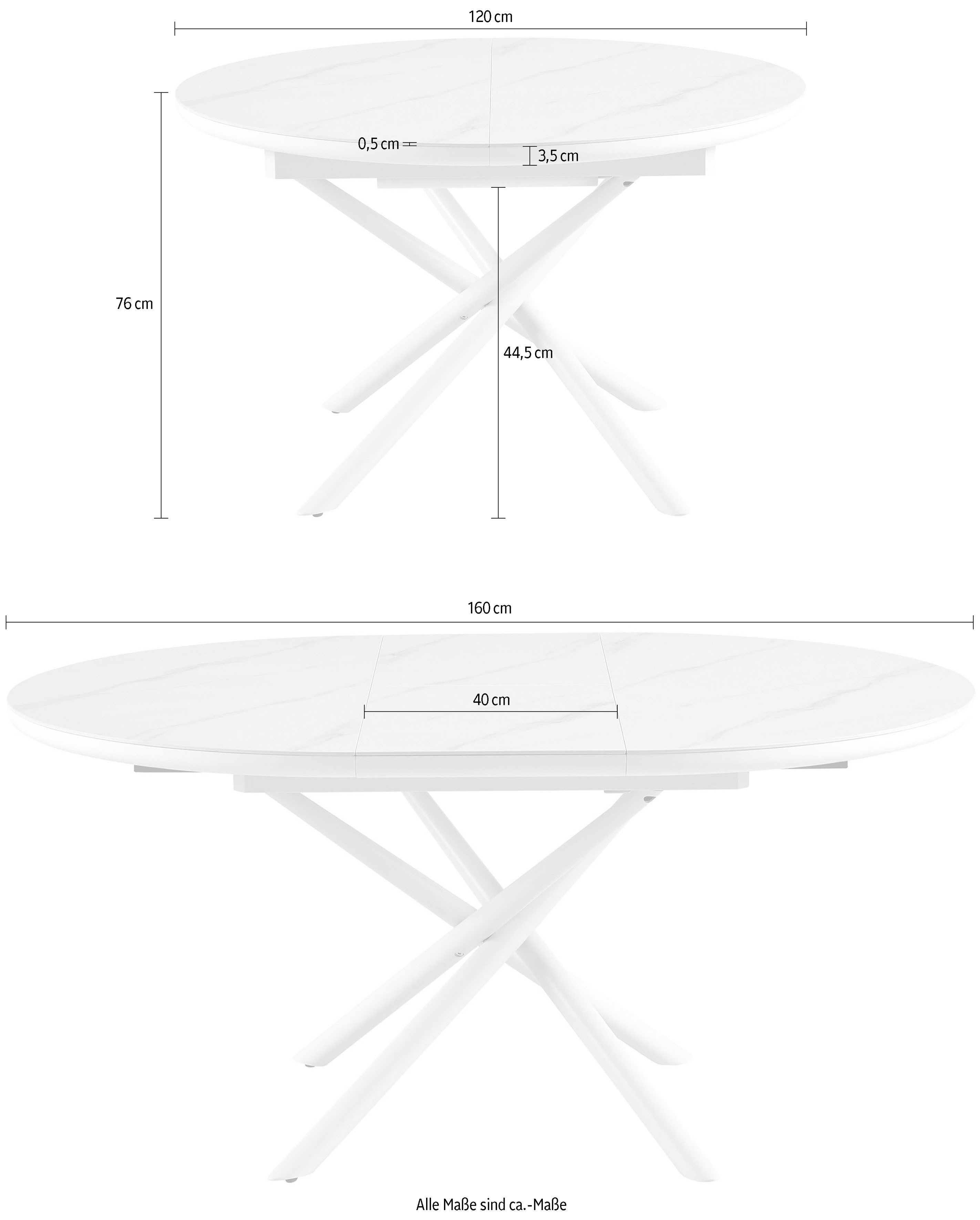 SalesFever Eettafel Stuttgart rond, keramiek, uitschuifbaar van 120 - 160 cm