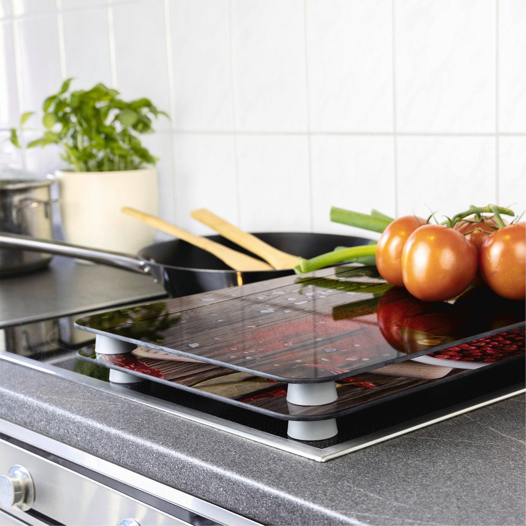 WENKO Kookplaatdeksel Universeel model Specerijen Kookplaatafdekking voor alle soorten kookplaten, krasvast, met antislipvoetjes (set, 2-delig)