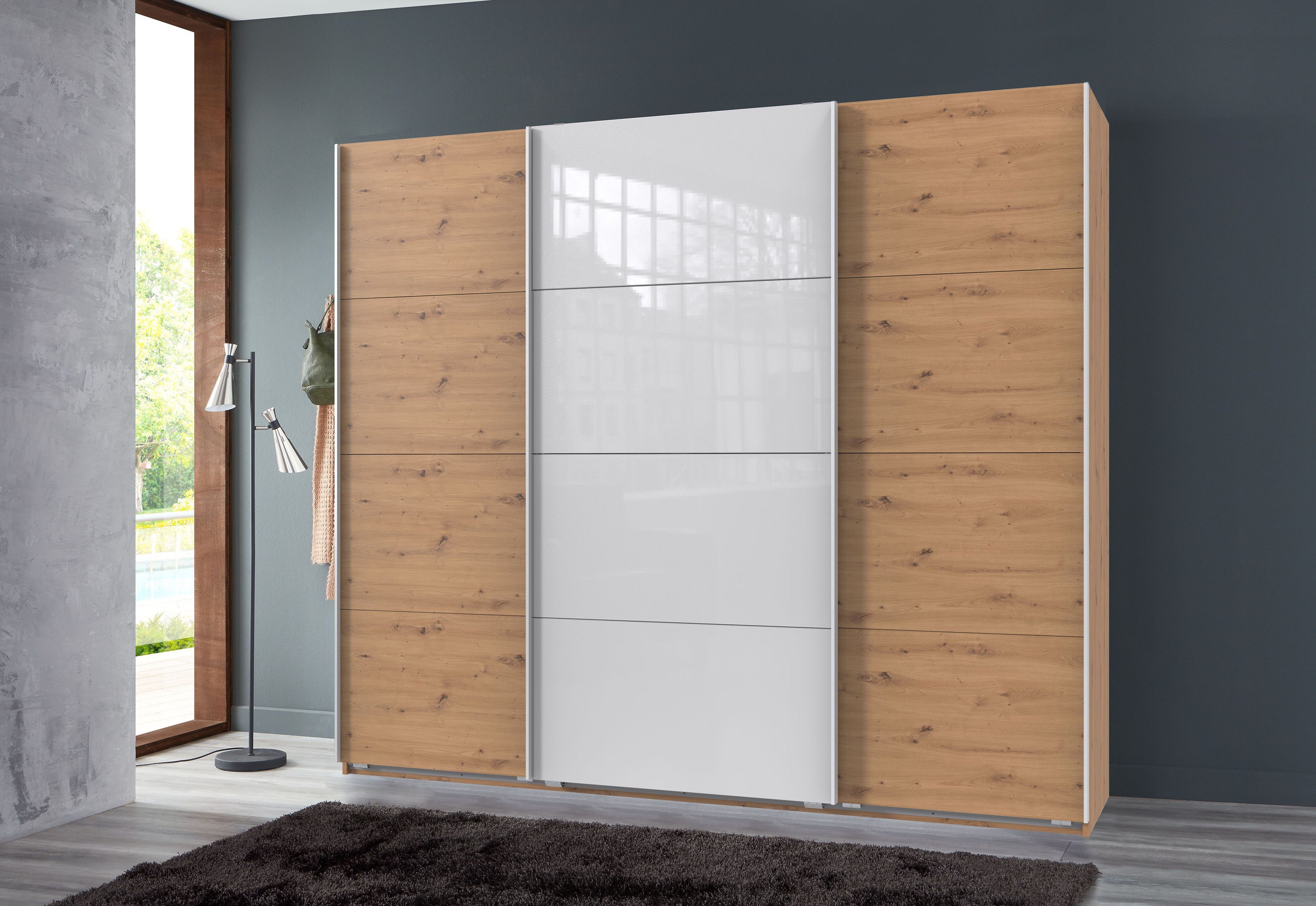 Wimex Zweefdeurkast Norderstedt Inclusief 2 stoffen dozen en 2 extra planken, met glasdeur