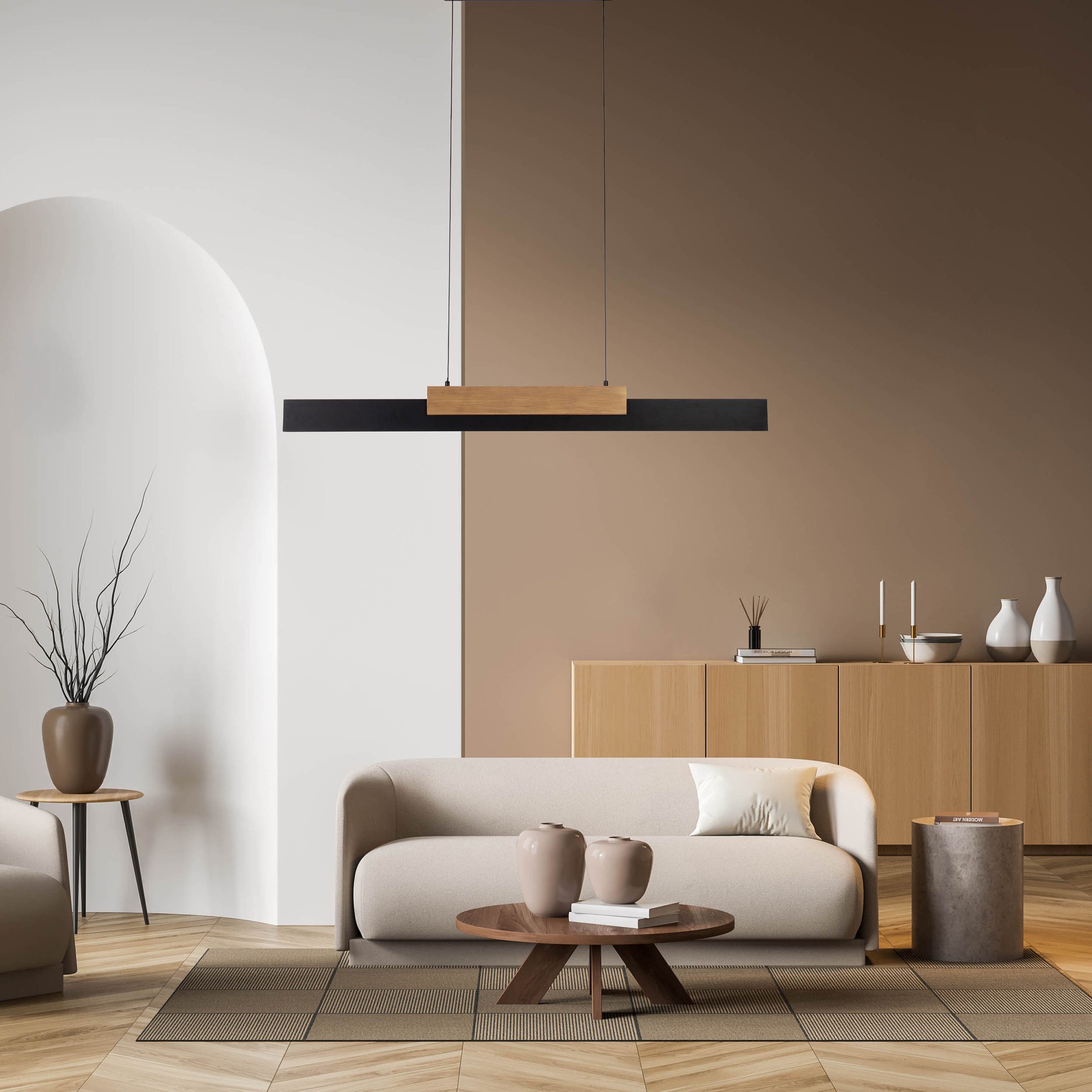 näve Led-hanglamp WIEBKE met hout, dimbaar via wandschakelaar, geheugenfunctie, hoogte verstelbaar (1 stuk)