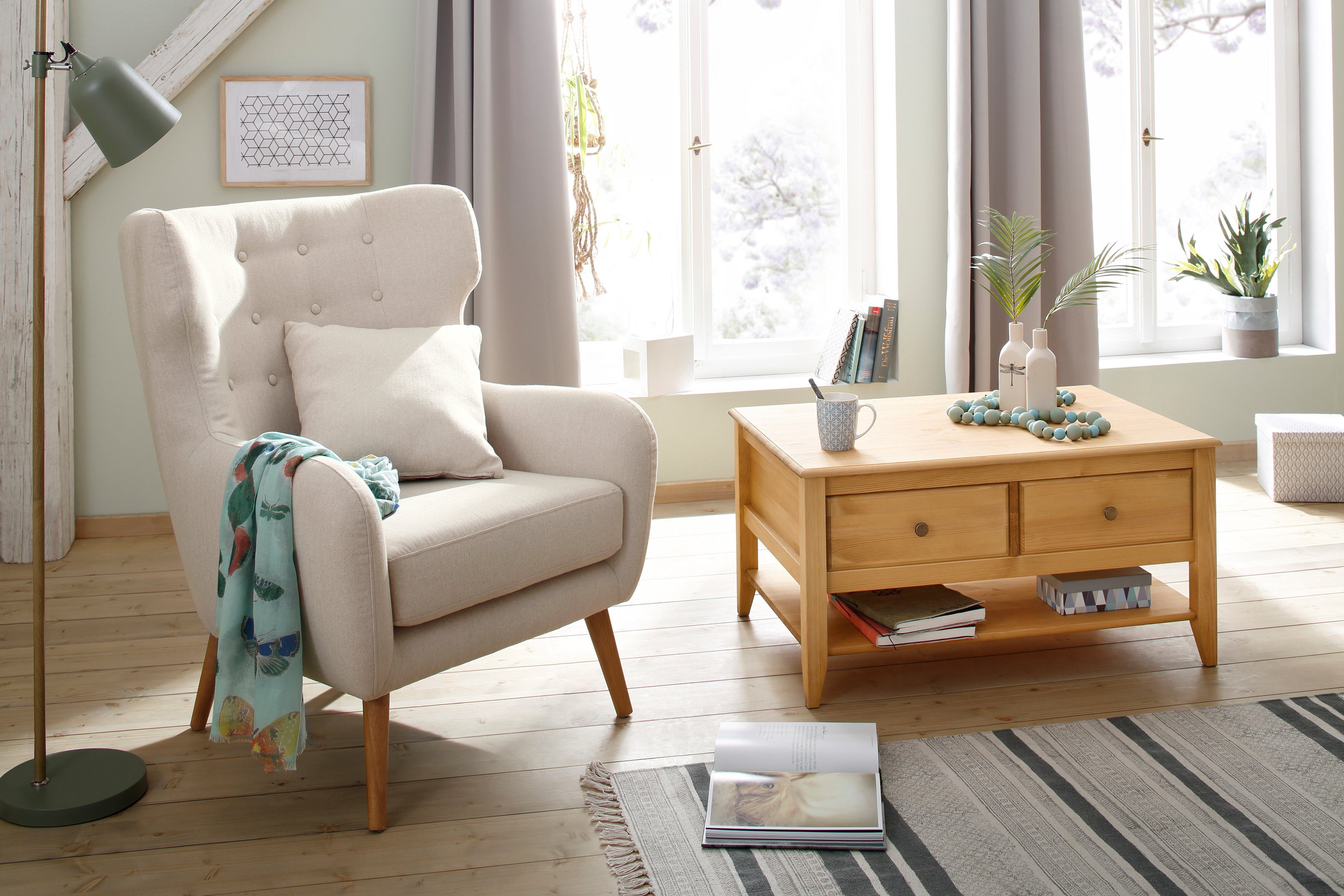 Home affaire Salontafel Leonis Breedte 89 cm, met lades en legplank, van massief grenen