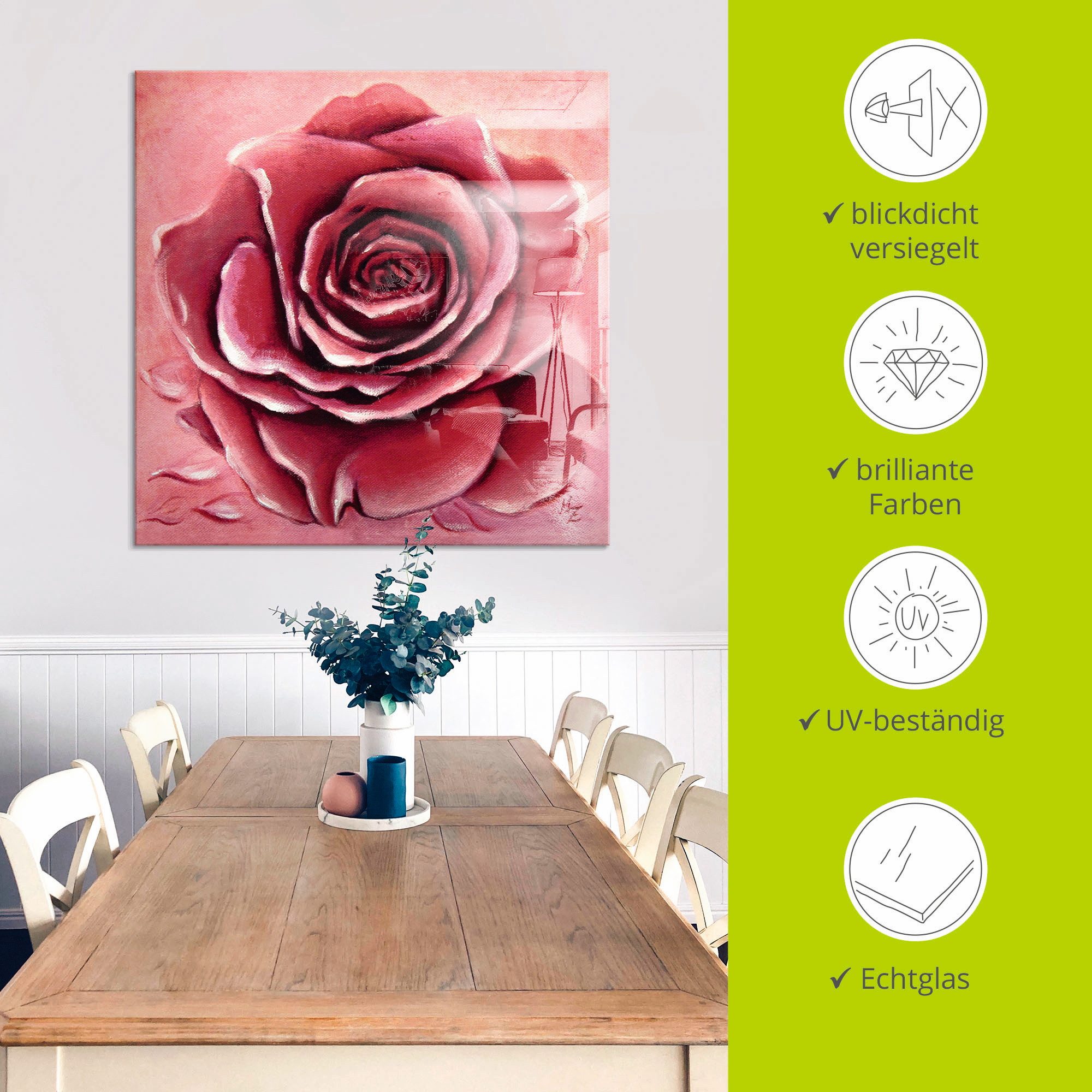Artland Print op glas Rode roos met de hand geschilderd