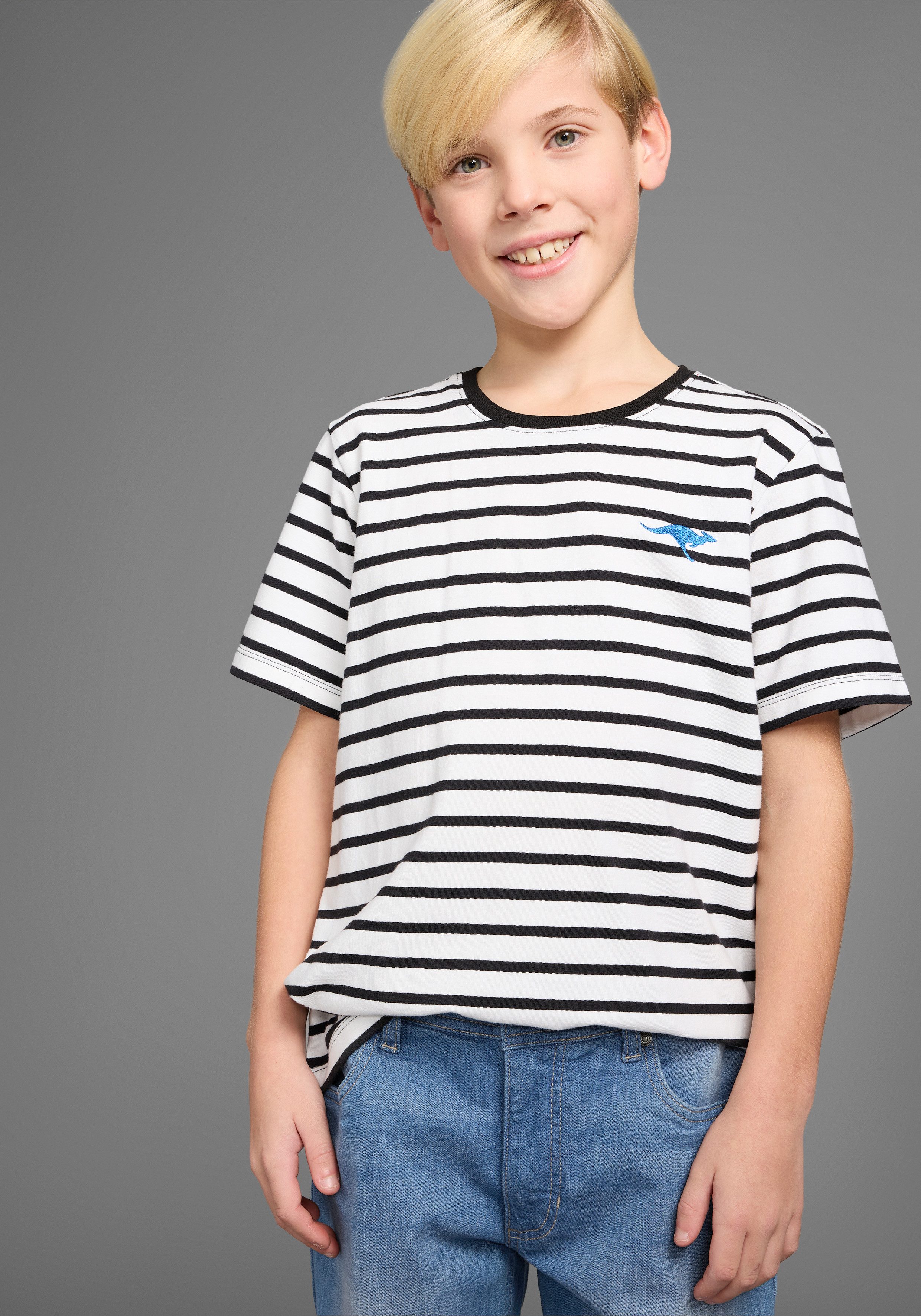 KangaROOS T-shirt Gestreept shirt met kleine borduursel jongens t-shirts maat 152/158 zwart